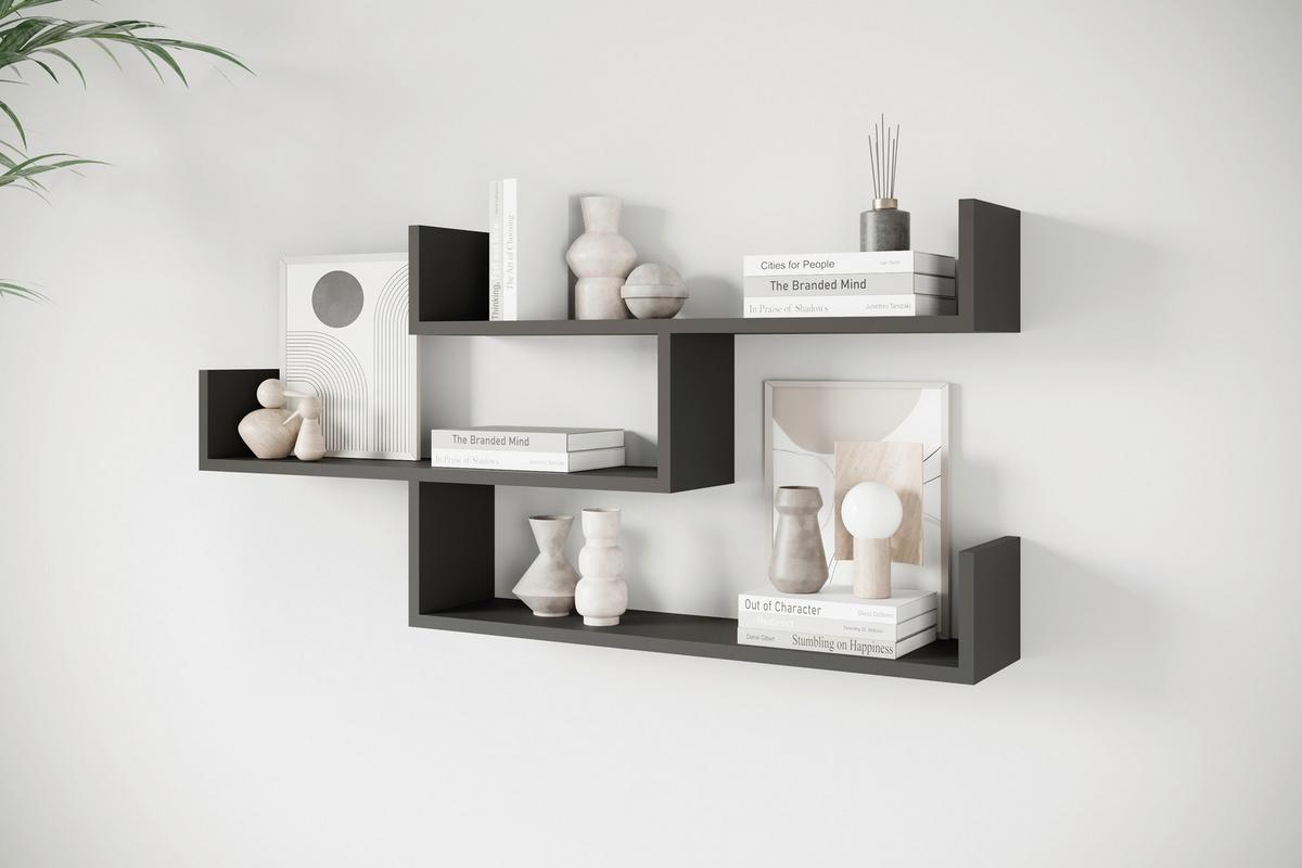 Stenski Regal Trio, Črna - črna, Basics, leseni material (119,1/55/18cm) - P & B