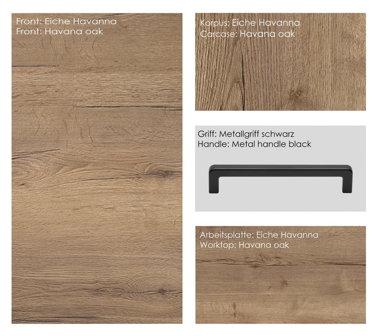 Küchenblock Structura High m. Geräten Eiche dunkel - Eiche dunkel/Schwarz, MODERN, Holzwerkstoff/Metall (180cm) - Nobilia
