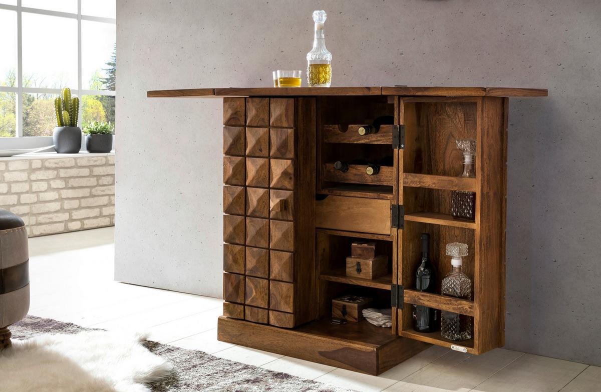 Barschrank ca. 64x91 cm Sheesham massiv - Sheeshamfarben, Design, Holz (64/91/50cm) - MID.YOU