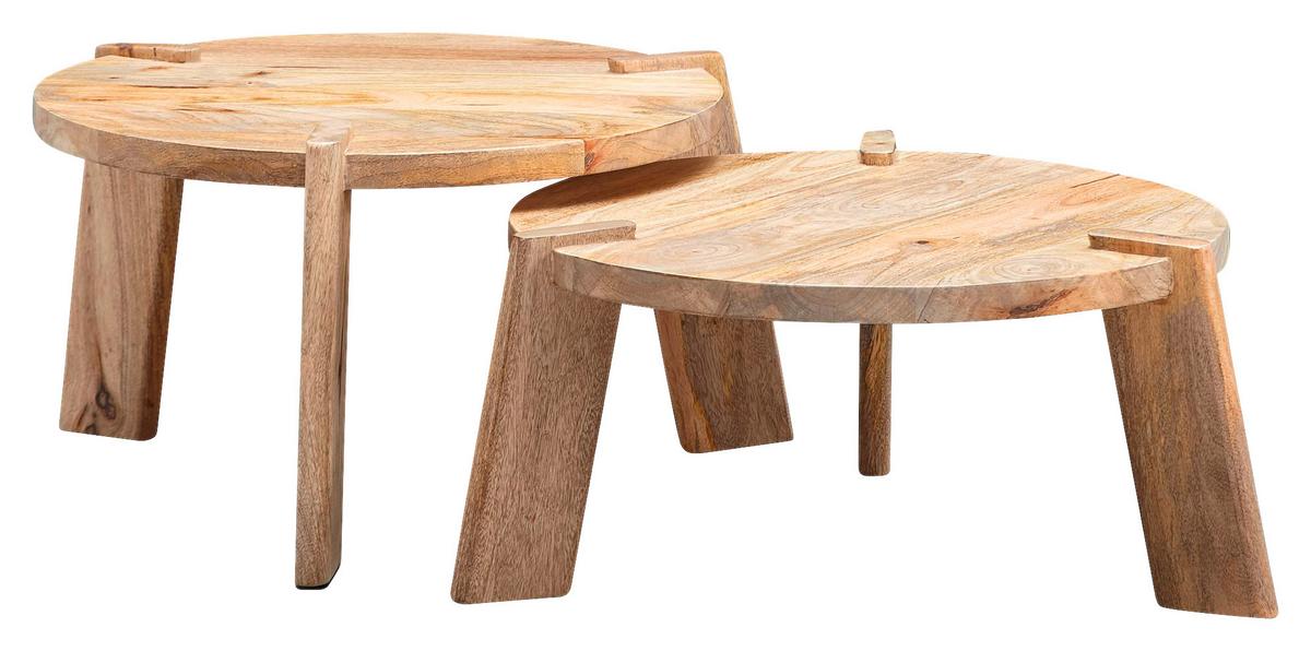 Beistelltisch-Set Wohnling 2-tlg. rund Mangoholz - Hellbraun, MODERN, Holz (53/32/53cm) - MID.YOU