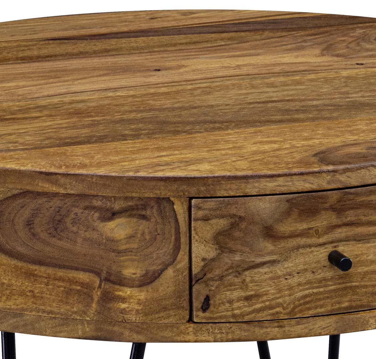 Couchtisch mit Laden ca. 60x44,5 cm Sheesham - Sheeshamfarben/Schwarz, MODERN, Holz/Metall (60/60/44,5cm) - MID.YOU