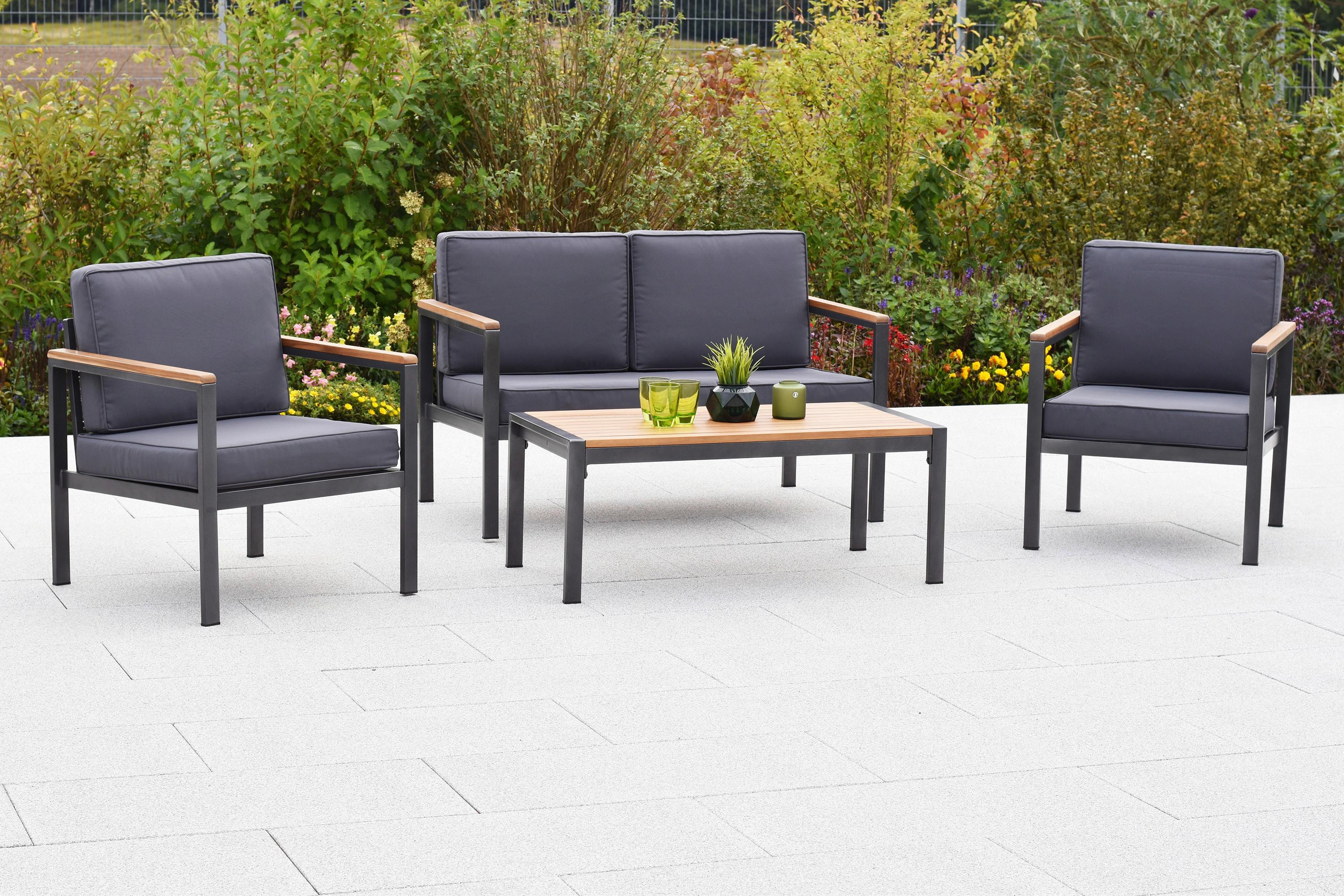 GARTENSET KAVOS - Graphitfarben/Naturfarben, MODERN, Kunststoff/Textil - Gardenson