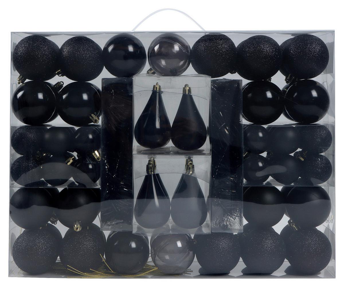 Christbaumkugel-Set Joy Schwarz 90-teilig - Schwarz/Weiß, Kunststoff - Mömax