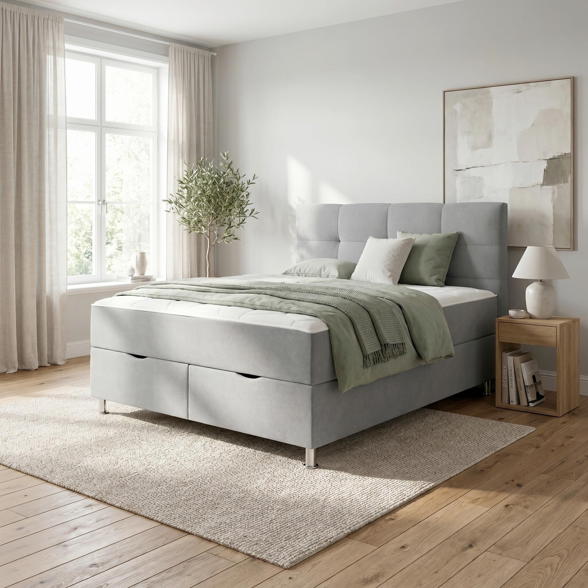 Boxbett Oviedo in Grau ca. 160x200cm - Grau, KONVENTIONELL, Textil/Metall (160/200cm) - Based