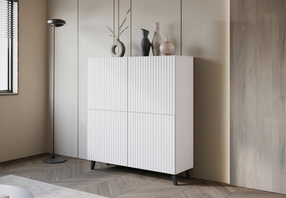 Highboard Phuket ca. 120x132 cm Weiß - Schwarz/Weiß, Design, Holzwerkstoff/Kunststoff (120/132cm) - Livetastic