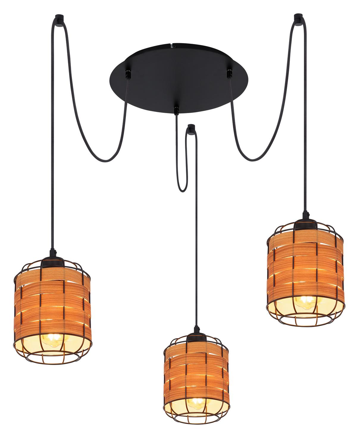 Hängeleuchte Elmar in Schwarz/Braun max. 40 Watt - Schwarz/Braun, KONVENTIONELL, Kunststoff/Metall (38,5/200cm) - Globo