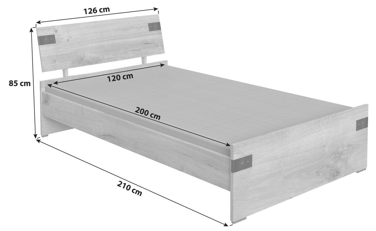 Bett Liverpool ca. 120x200 cm Graphit/Eiche - Eichefarben/Graphitfarben, Design, Holzwerkstoff (120/200cm) - MID.YOU