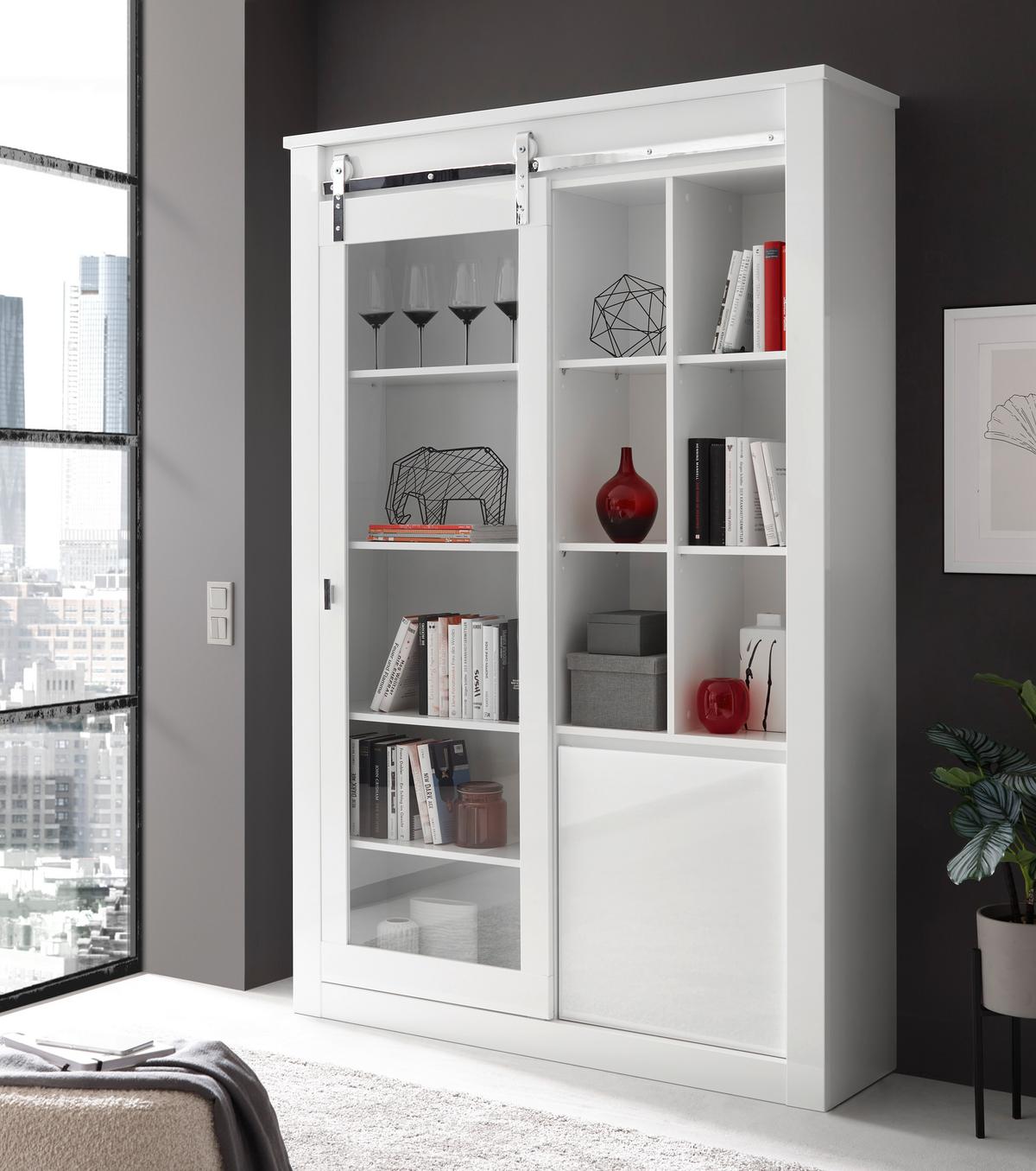 Vitrine Daytona Weiß - Chromfarben/Weiß Hochglanz, Design, Holzwerkstoff/Metall (133/201/38cm) - Livetastic