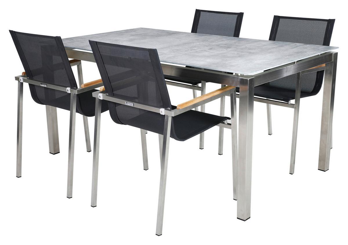 Gartengarnitur 5-tlg. Sydney Edelstahl - Silberfarben/Teakfarben, MODERN, Glas/Holz - Gardenson