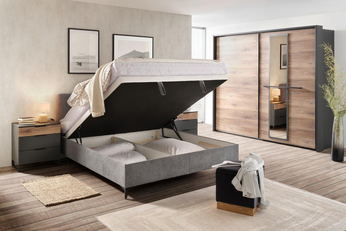 Boxbett Magic in Grau ca. 160x200cm - Schwarz/Grau, KONVENTIONELL, Holzwerkstoff/Kunststoff (160/200cm) - Mömax