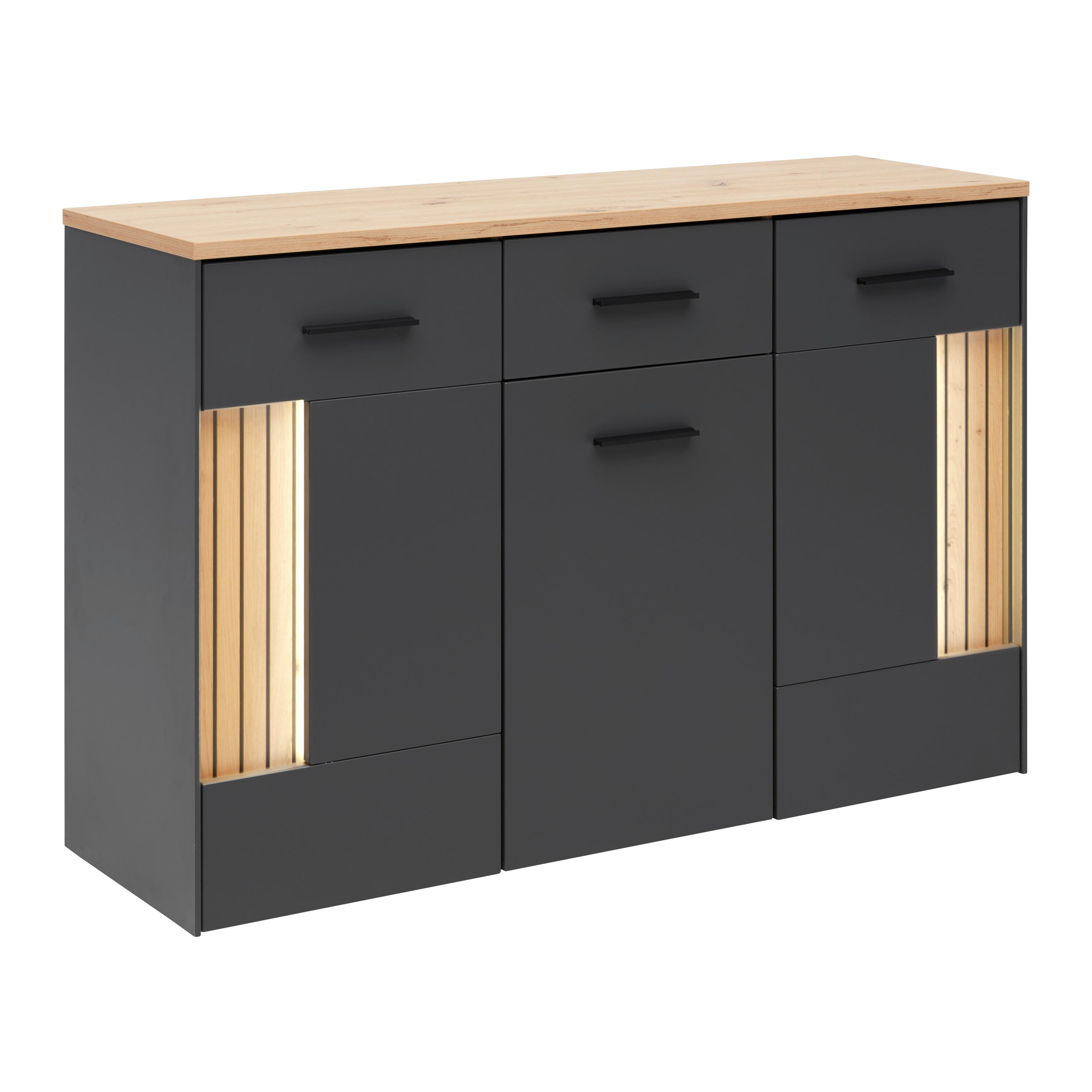 Sideboard Alara Anthrazit/Eiche - Schwarz, MODERN, Holzwerkstoff/Kunststoff (128/87/40cm) - Mömax