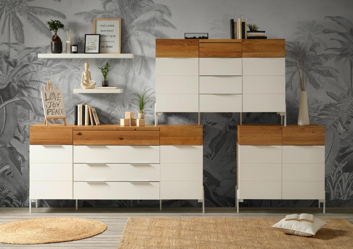 Kommode aus Eiche teilmassiv - Weiss/Eichefarben, Modern, Holzwerkstoff/Metall (136/92/40cm) - Premium Living