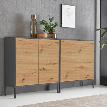 Sideboard Mailand Set 2 Anthrazit/Eiche - Anthrazit/Eiche Artisan, MODERN, Holzwerkstoff/Metall (158/86/33cm) - MID.YOU