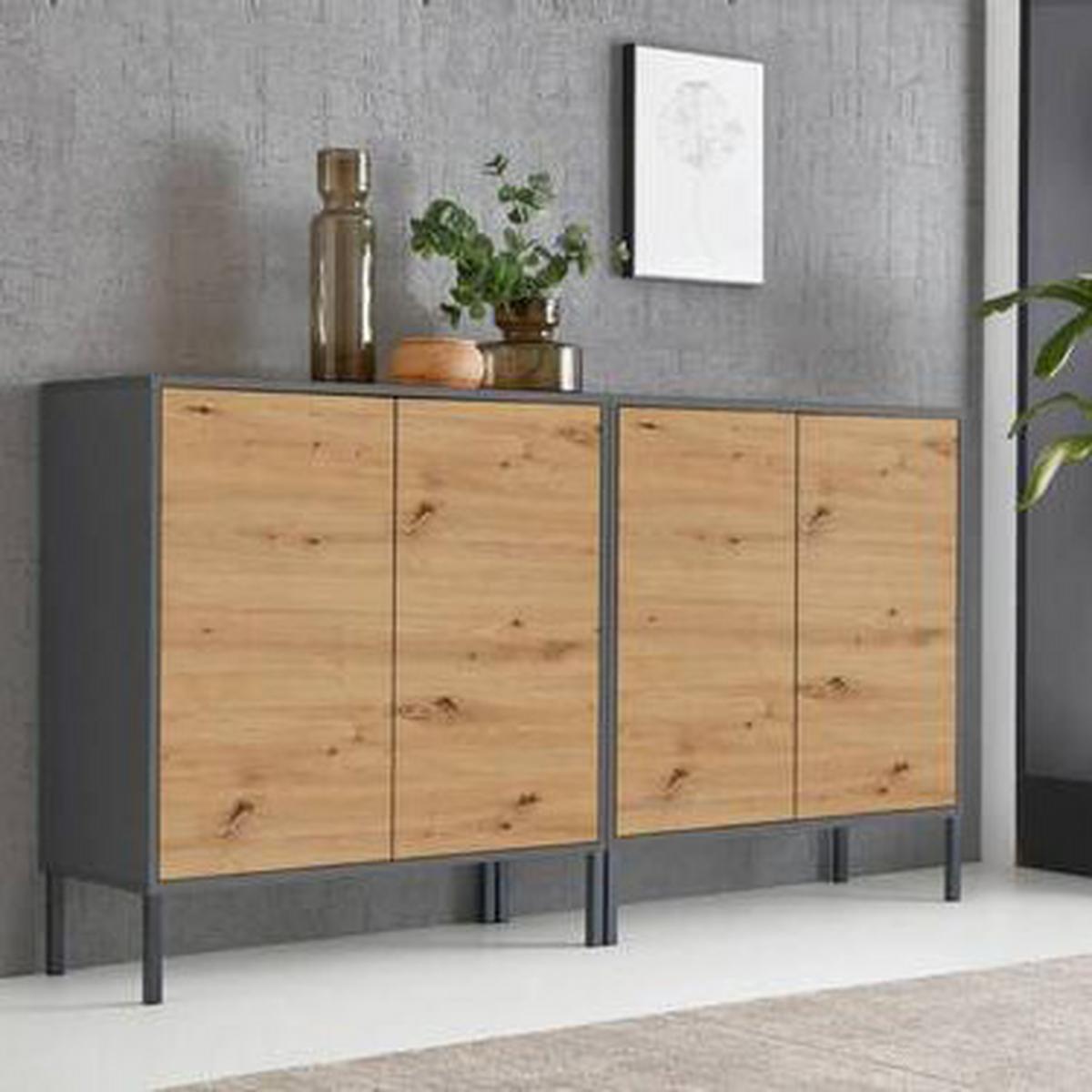 Sideboard Mailand Set 2 Anthrazit/Eiche - Anthrazit/Eiche Artisan, MODERN, Holzwerkstoff/Metall (158/86/33cm) - MID.YOU