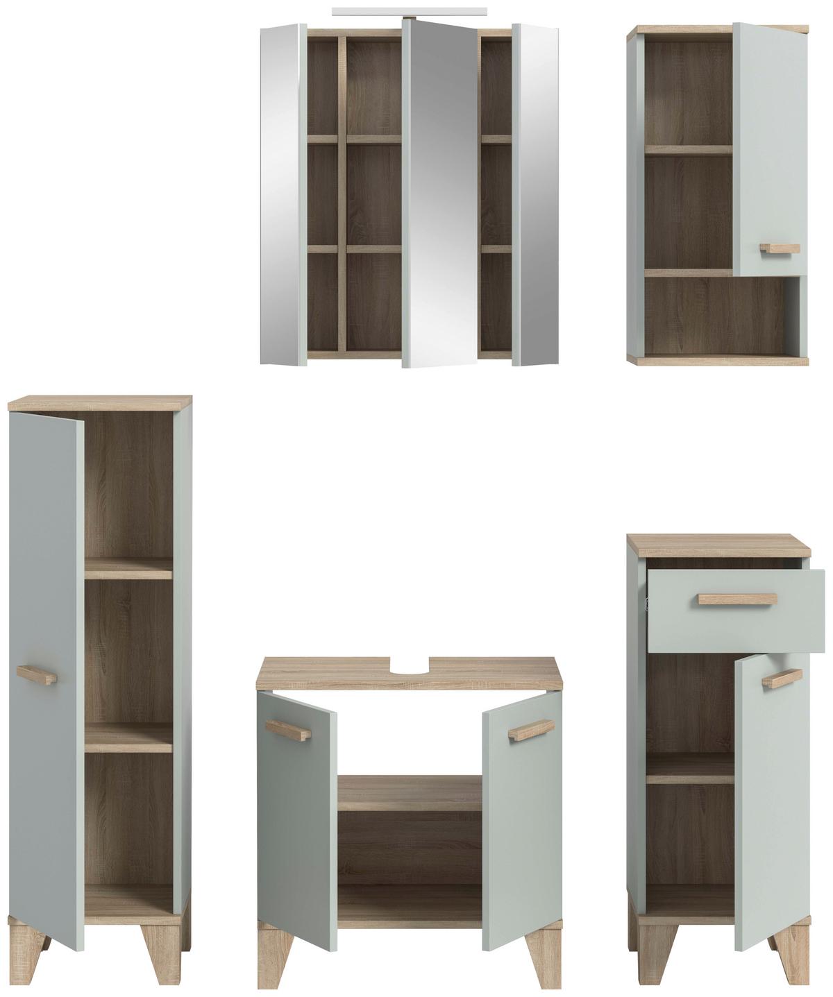 Badezimmer Star 6-tlg. ca. 128 cm Eiche/Graugrün - Eichefarben/Hellgrün, MODERN, Holzwerkstoff/Kunststoff (128cm) - MID.YOU