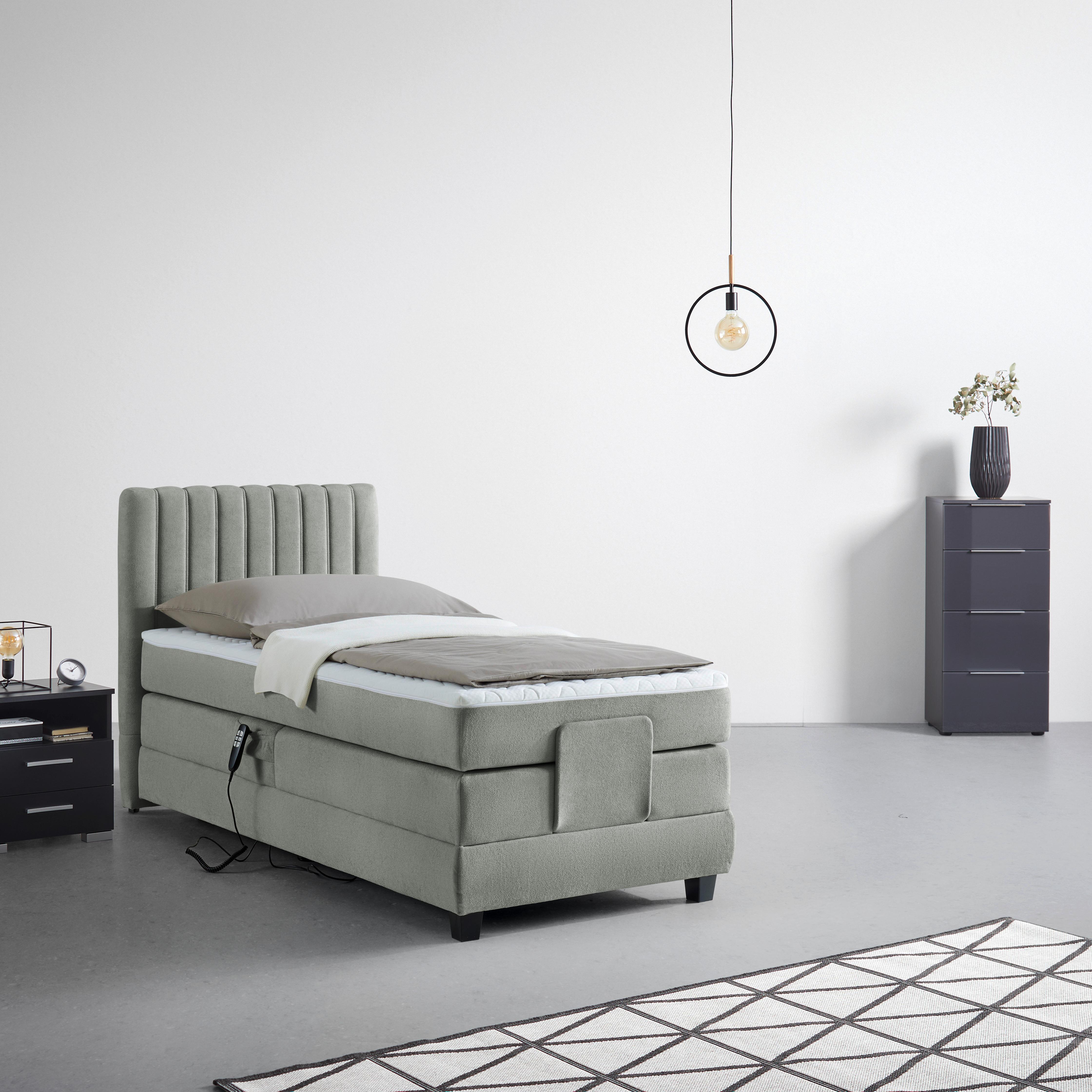 Boxspringbett Dixon Grau ca. 90x200cm - Schwarz/Grau, Konventionell, Holz/Holzwerkstoff (90/200cm) - Premium Living