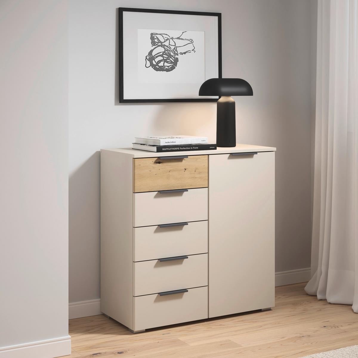 Komoda Ellmau - srebrne boje/hrast Artisan, Konvencionalno, drvni materijal/metal (80/84/40cm) - Premium Living