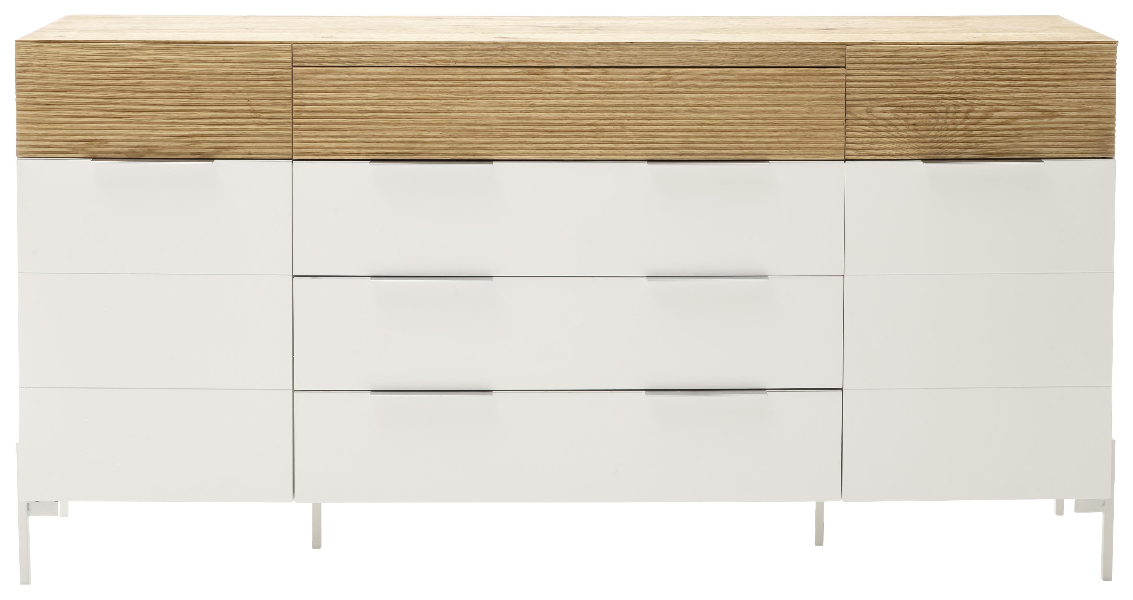 Komoda Dubai -Exklusiv- - barve hrasta/bela, Moderno, kovina/leseni material (182/92/40cm) - Premium Living