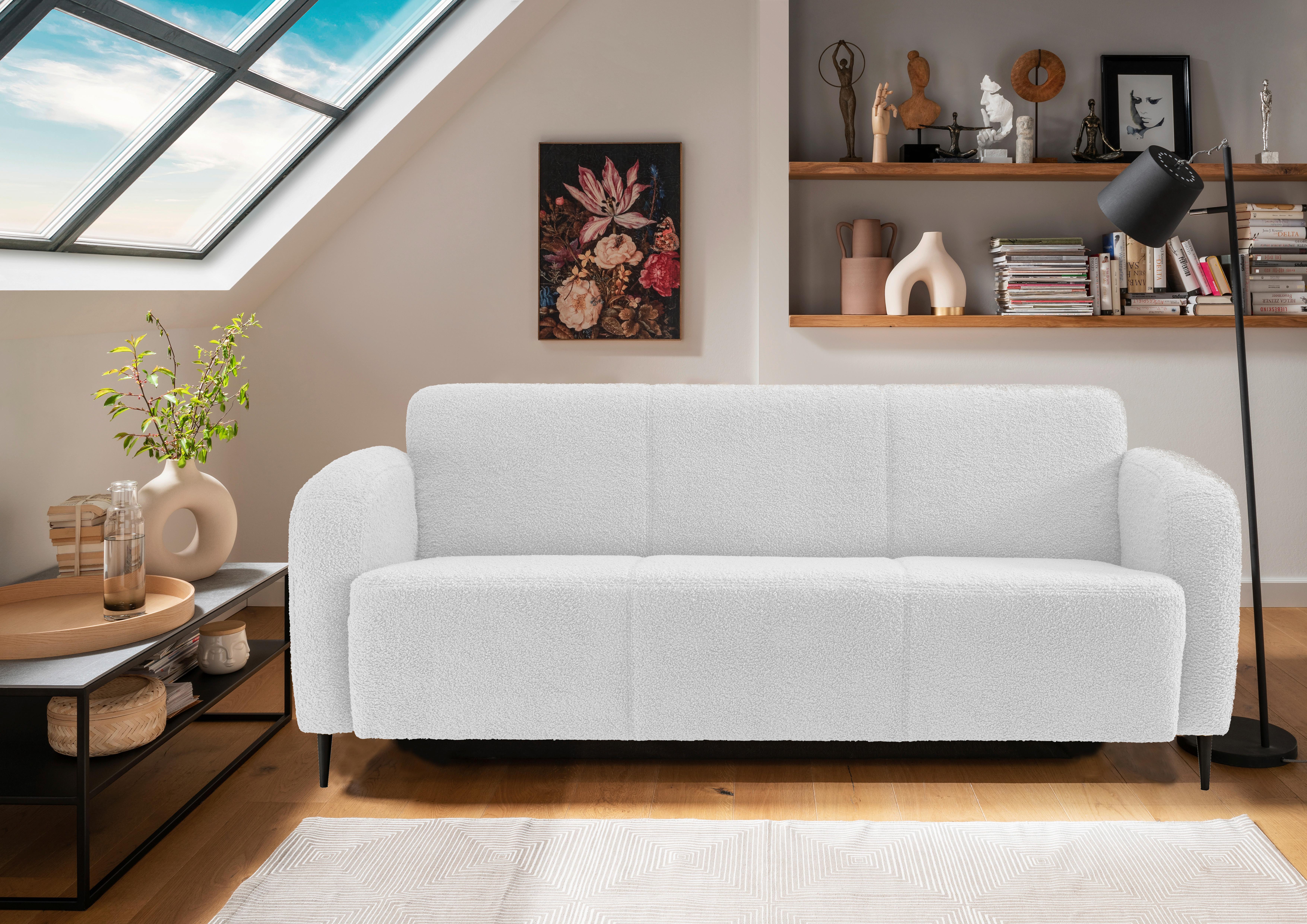 3-Sitzer-Sofa Marone Weiß Teddystoff - Schwarz/Weiß, MODERN, Textil/Metall (180/76/90cm) - Livetastic