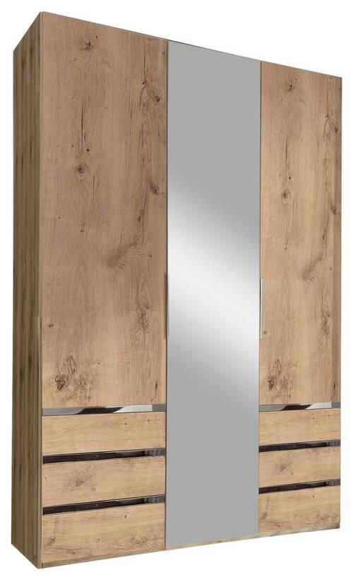 Drehtürenschrank Level 36A mit Spiegel ca. 150 cm Eiche Dekor - Chromfarben/Eichefarben, MODERN, Glas/Holzwerkstoff (150/216/58cm) - MID.YOU