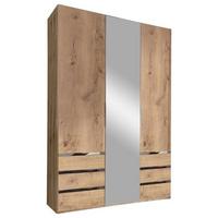 Drehtürenschrank Level 36A mit Spiegel ca. 150 cm Eiche Dekor - Chromfarben/Eichefarben, MODERN, Glas/Holzwerkstoff (150/216/58cm) - MID.YOU
