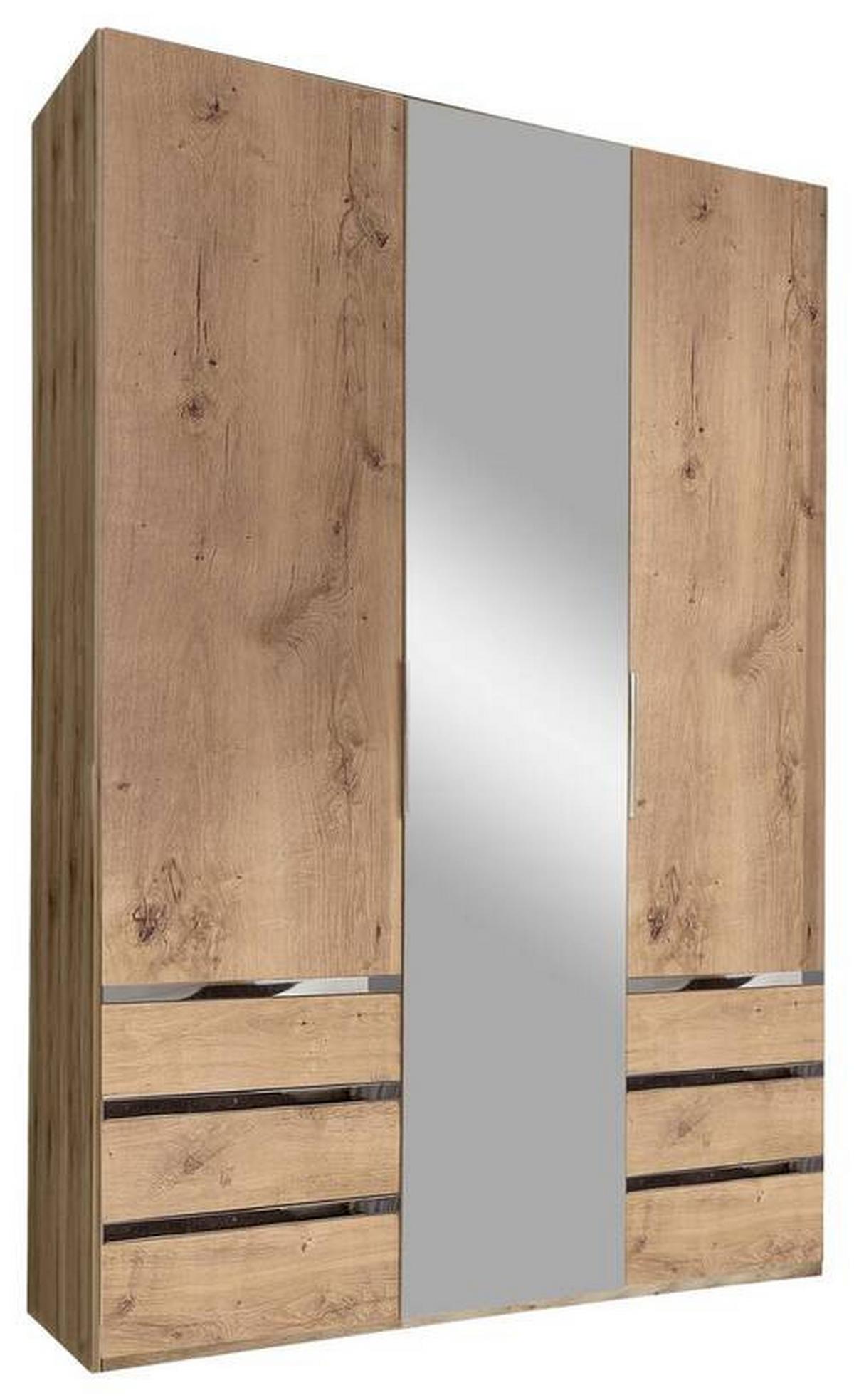 Drehtürenschrank Level 36A mit Spiegel ca. 150 cm Eiche Dekor - Chromfarben/Eichefarben, MODERN, Glas/Holzwerkstoff (150/216/58cm) - MID.YOU