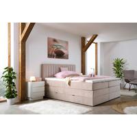Boxspringbett Simon in Beige ca. 180x200cm - Beige/Schwarz, KONVENTIONELL, Holz/Kunststoff (180/200cm) - Premium Living