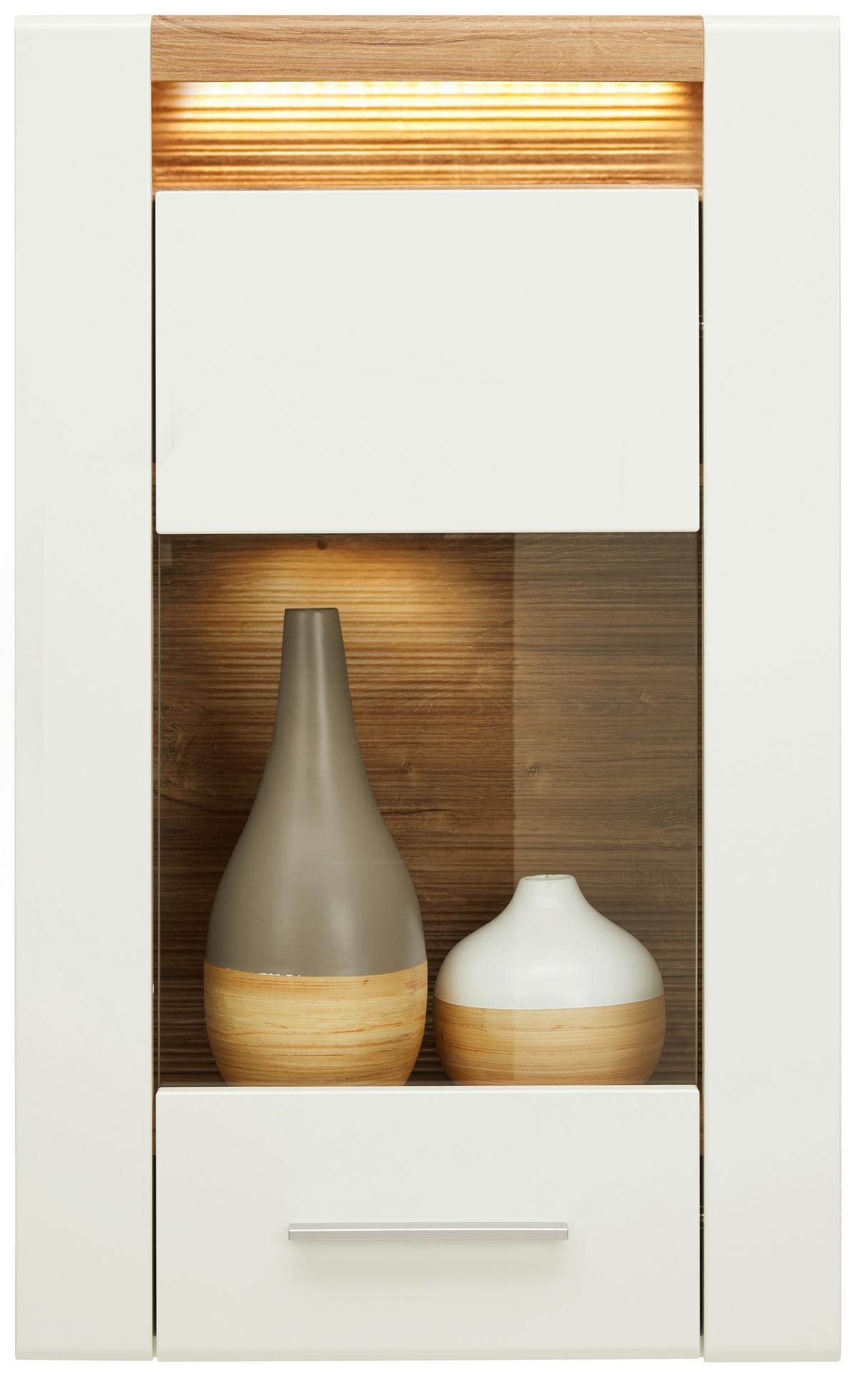 Hängevitrine in Weiß Hochglanz - Chromfarben/Eichefarben, MODERN, Glas/Holzwerkstoff (60/98,5/30cm) - Mömax