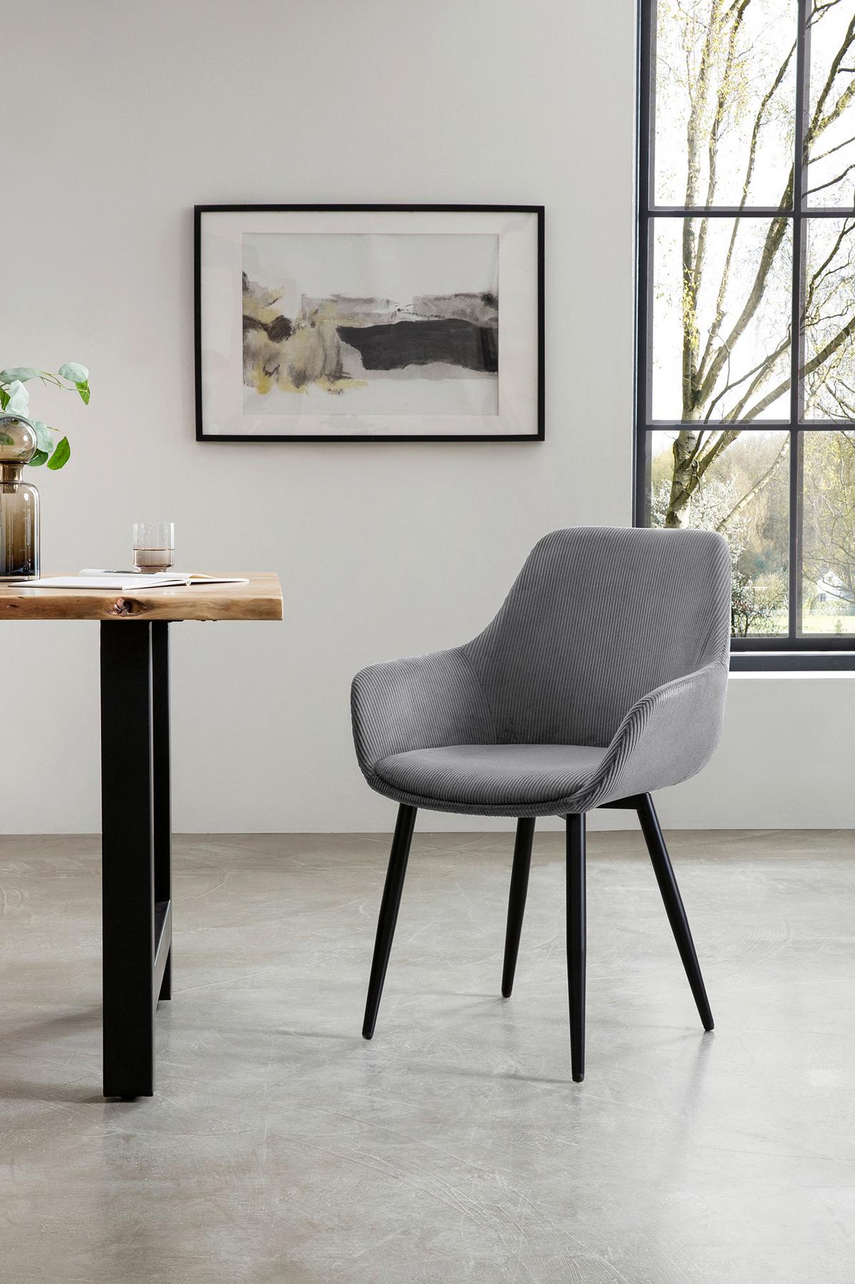 Set Naslanjačev Cord, Siva, 2-Delni - siva/črna, Moderno, kovina/tekstil (64/86/59cm) - Livetastic