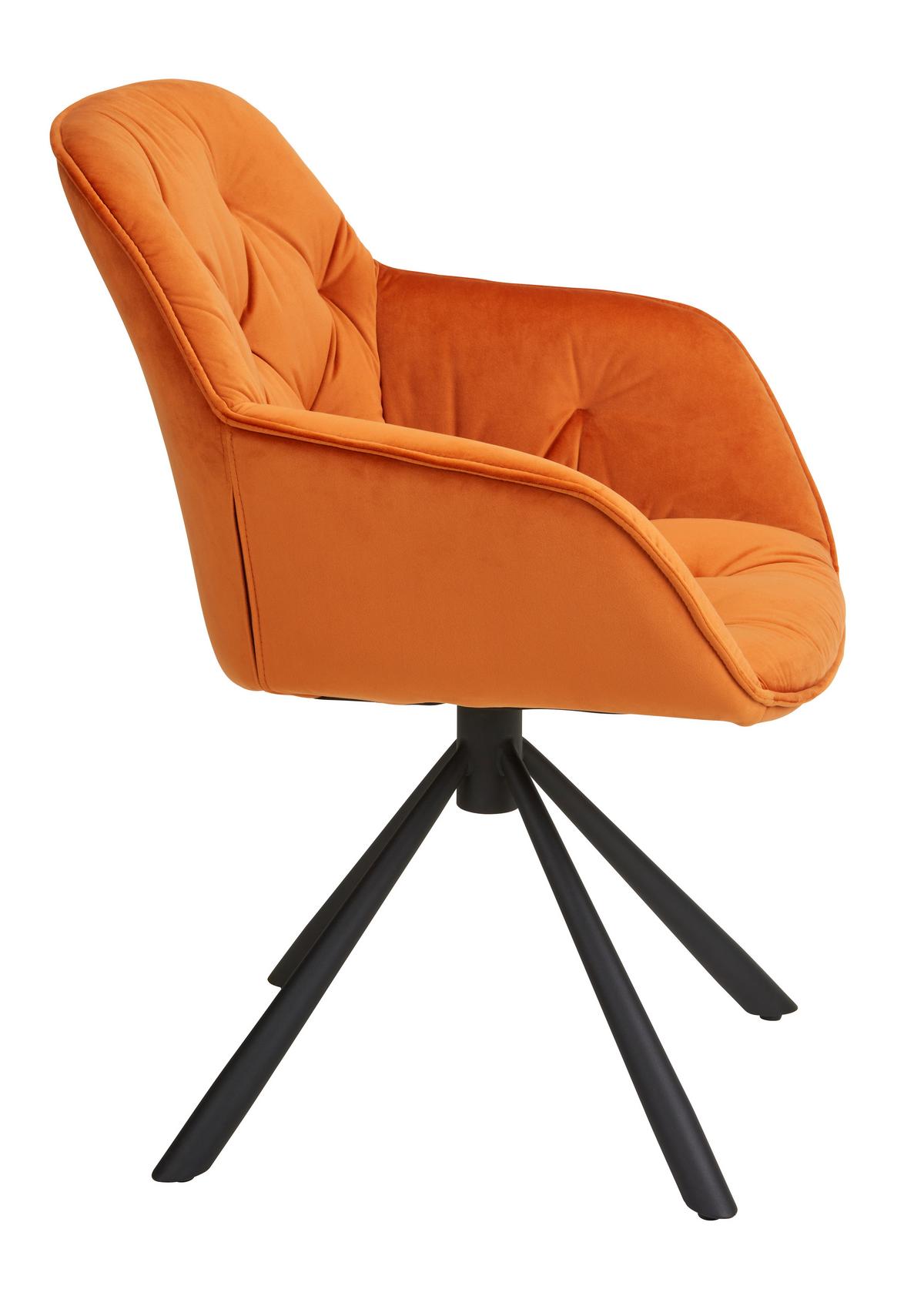 Armlehnstuhl Eileen aus Samt in Orange - Schwarz/Orange, Lifestyle, Textil/Metall (68/86/64cm) - Premium Living
