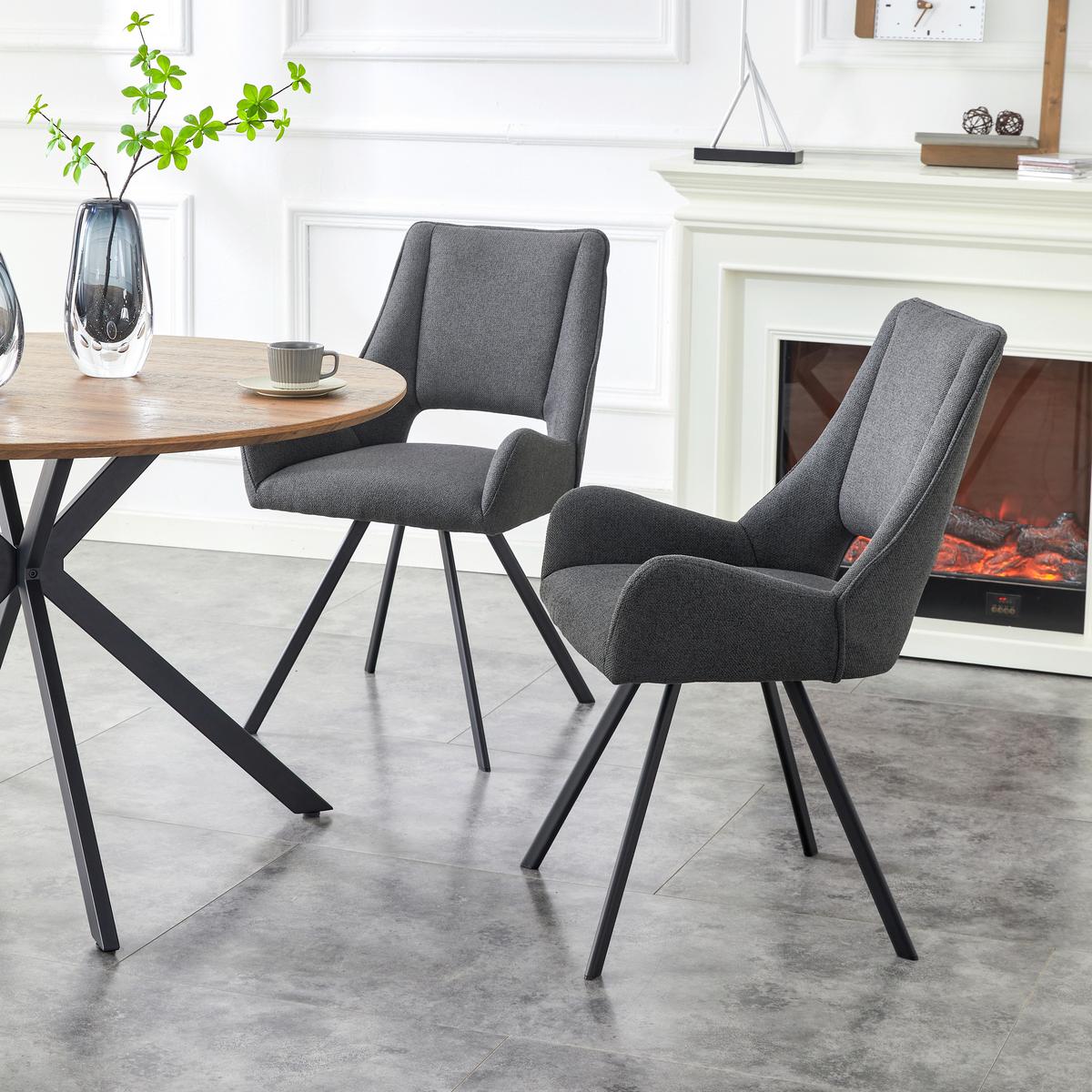 STUHL-SET HELEN - Anthrazit/Schwarz, Modern, Textil/Metall (56/91/63cm) - MID.YOU