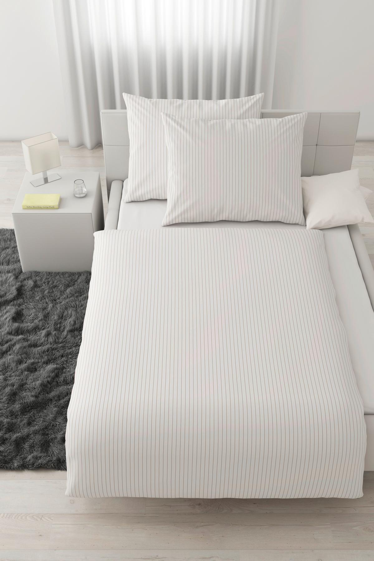 Posteljina Twill Streif 200x200/2x60x80cm - bijela/bež, Moderno, tekstil (200/200cm) - Mömax