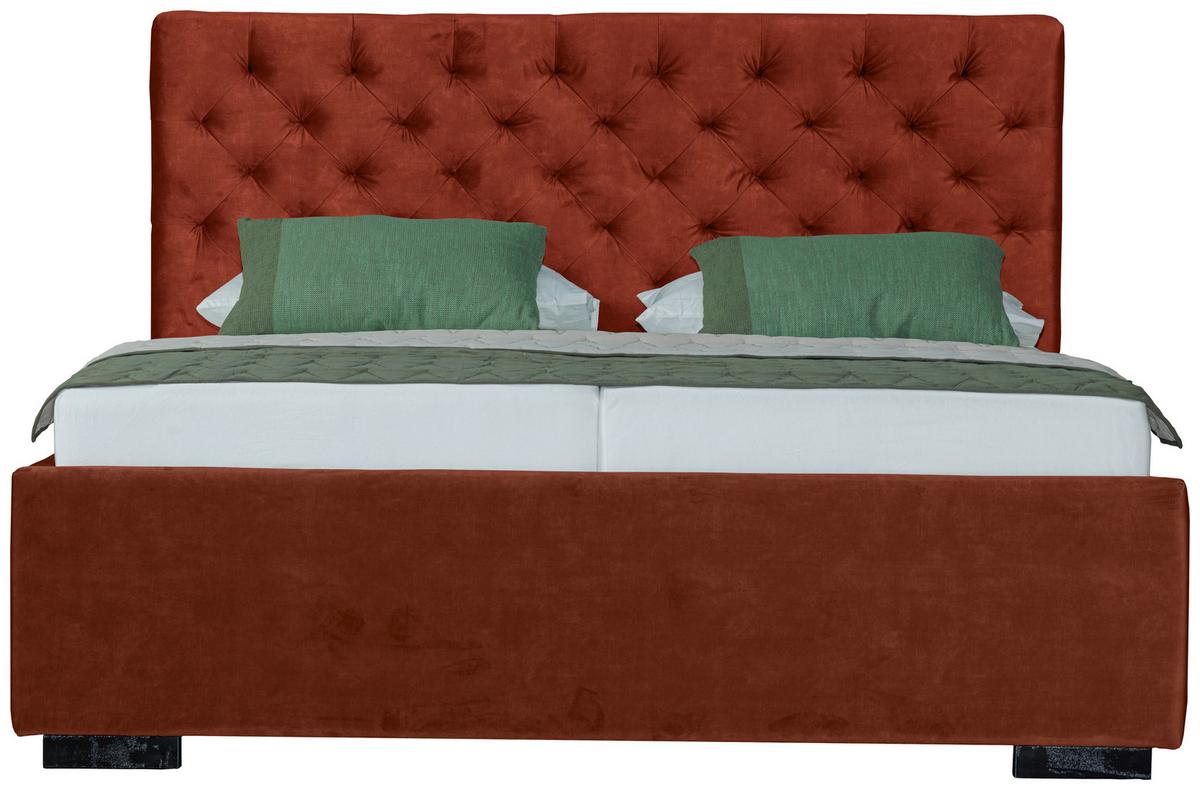 Oblazinjena Postelja Miami Storage, 180x200, Opečnata - opečnato rjava/črna, Design, tekstil/les (180/200cm) - Modern Living