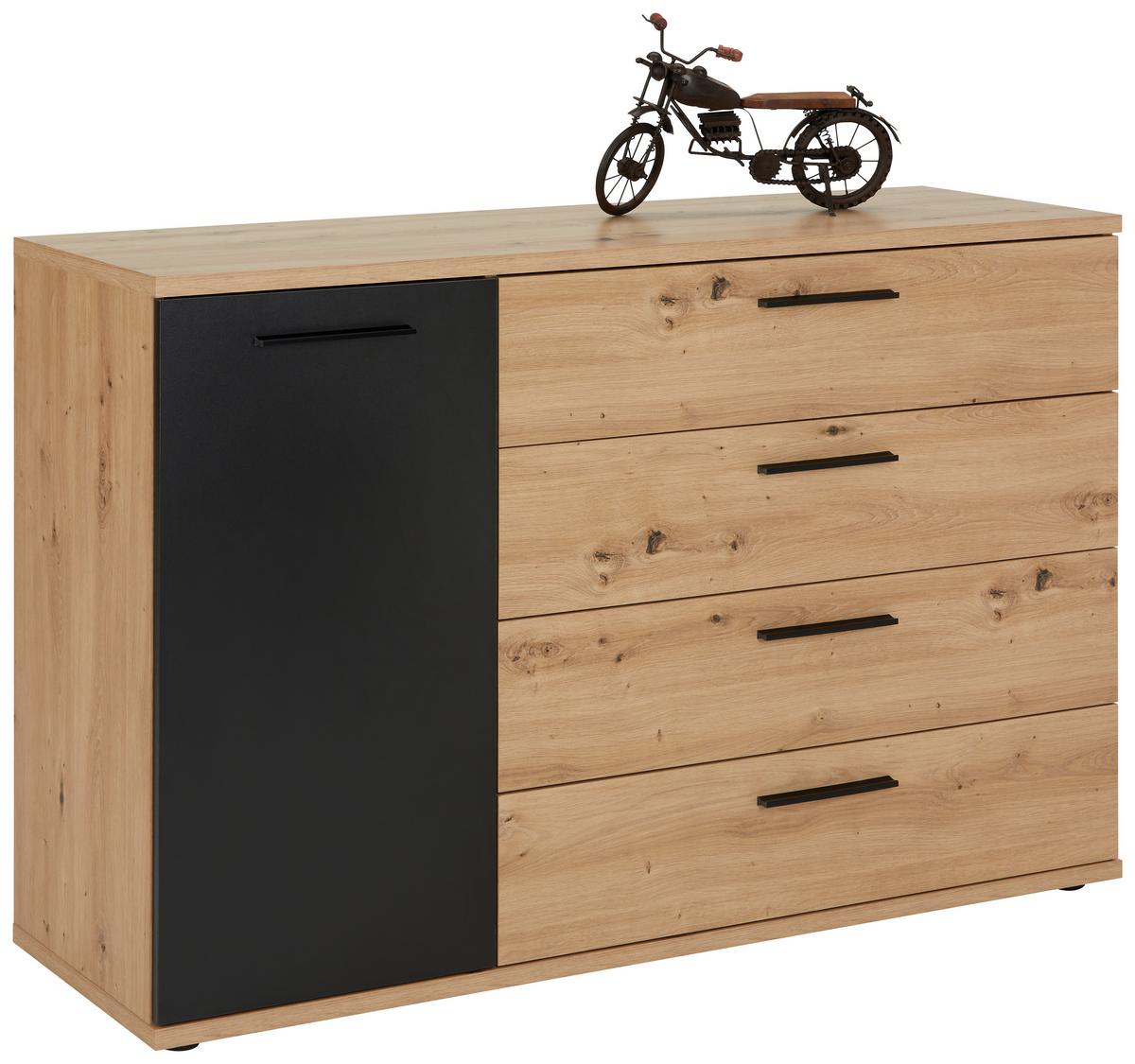 Kommode Racer-Light in Schwarz/Eichefarben - Eichefarben/Schwarz, KONVENTIONELL, Holzwerkstoff/Kunststoff (124,9/83,1/41,3cm) - Mömax