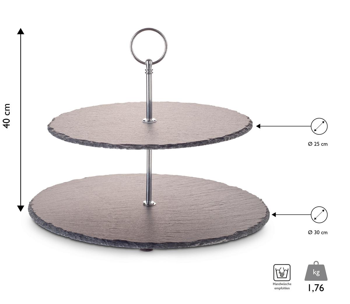 Suport brioșe 2 etaje - argintiu, Basics, metal/piatră (30/25/40cm) - Echtwerk