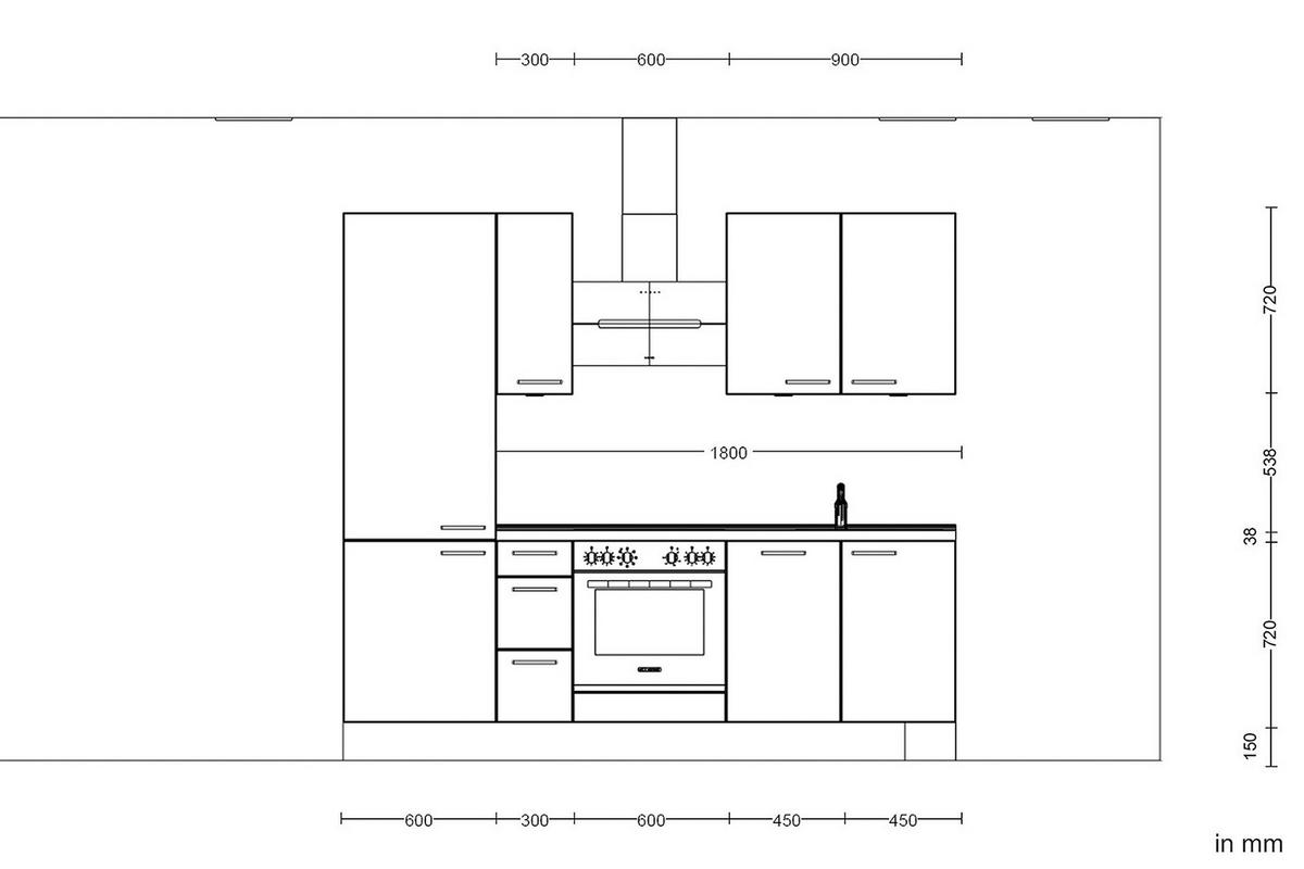 Küchenblock Riva High m. Geräten Weiß - Schieferfarben/Edelstahlfarben, MODERN, Holzwerkstoff/Metall (240cm) - Nobilia