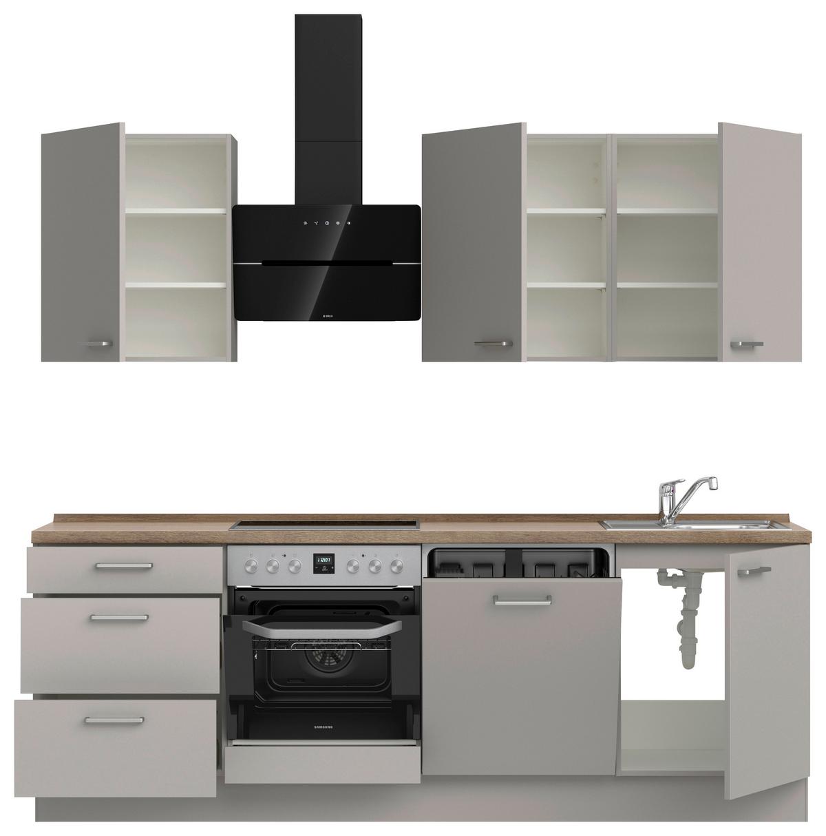 Küchenblock Touch High m. Geräten Grau - Eiche dunkel/Edelstahlfarben, MODERN, Holzwerkstoff/Metall (240cm) - Nobilia