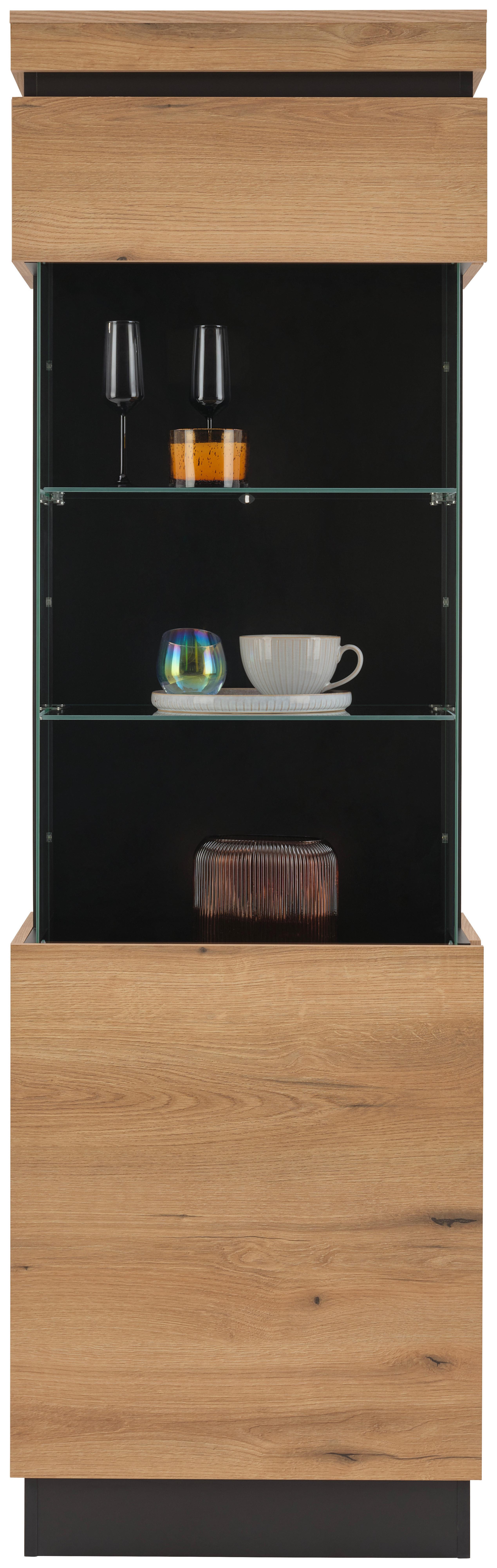 Vitrina Corte - siva/boje hrasta, Trend, staklo/drvni materijal (60,1/200,5/40cm) - Modern Living