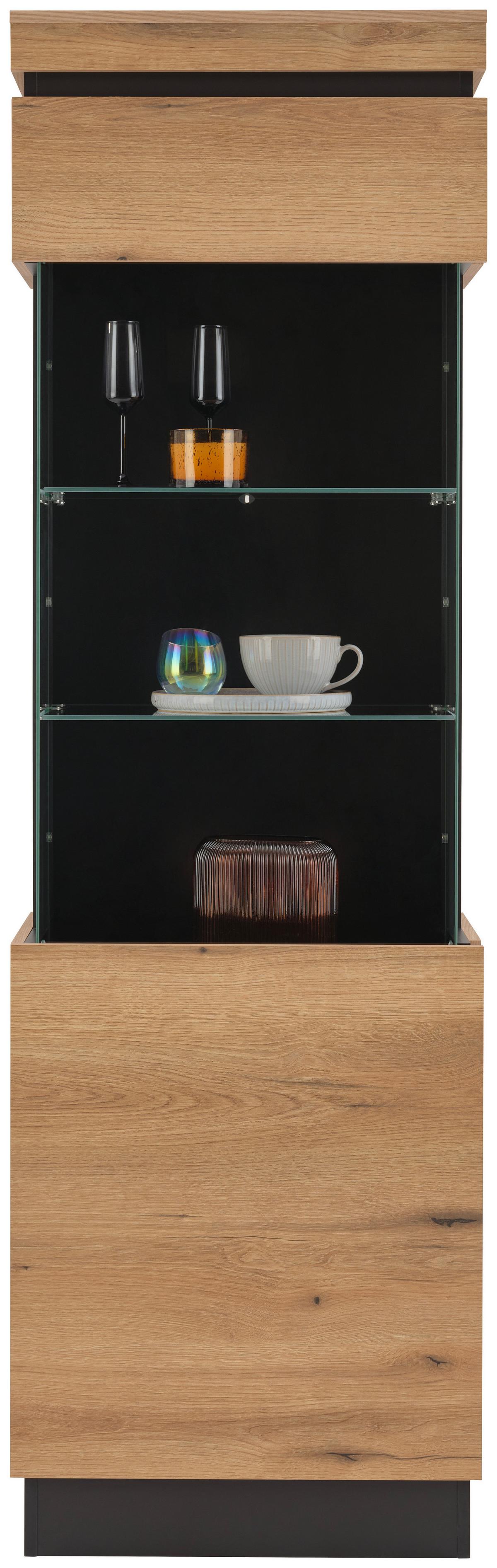 Vitrină CORTE - culoare lemn stejar/gri, Trend, sticlă/material pe bază de lemn (60,1/200,5/40cm) - Modern Living