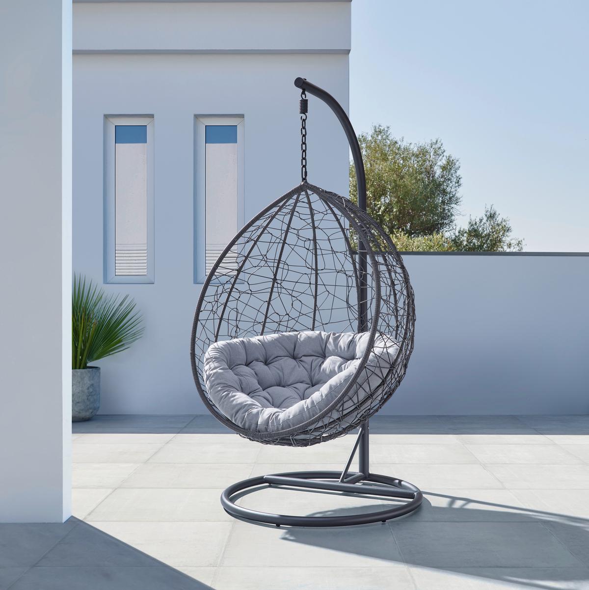 Hängesessel "Sandro", inkl. Kissen, Outdoorstoff - Dunkelgrau/Grau, Modern, Kunststoff/Textil (105/196/72cm) - Bessagi Garden