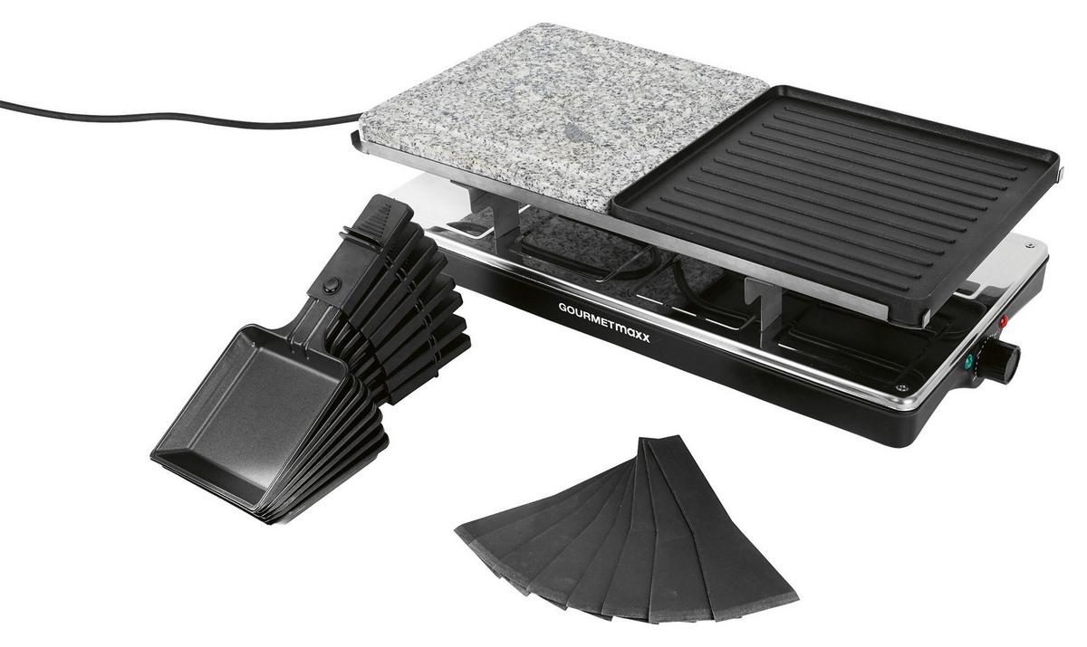 RACLETTE-GRILL 1400W, 8 Pfännchen - Silberfarben/Schwarz, Basics, Kunststoff/Stein (42/23/13cm) - GOURMETMAXX
