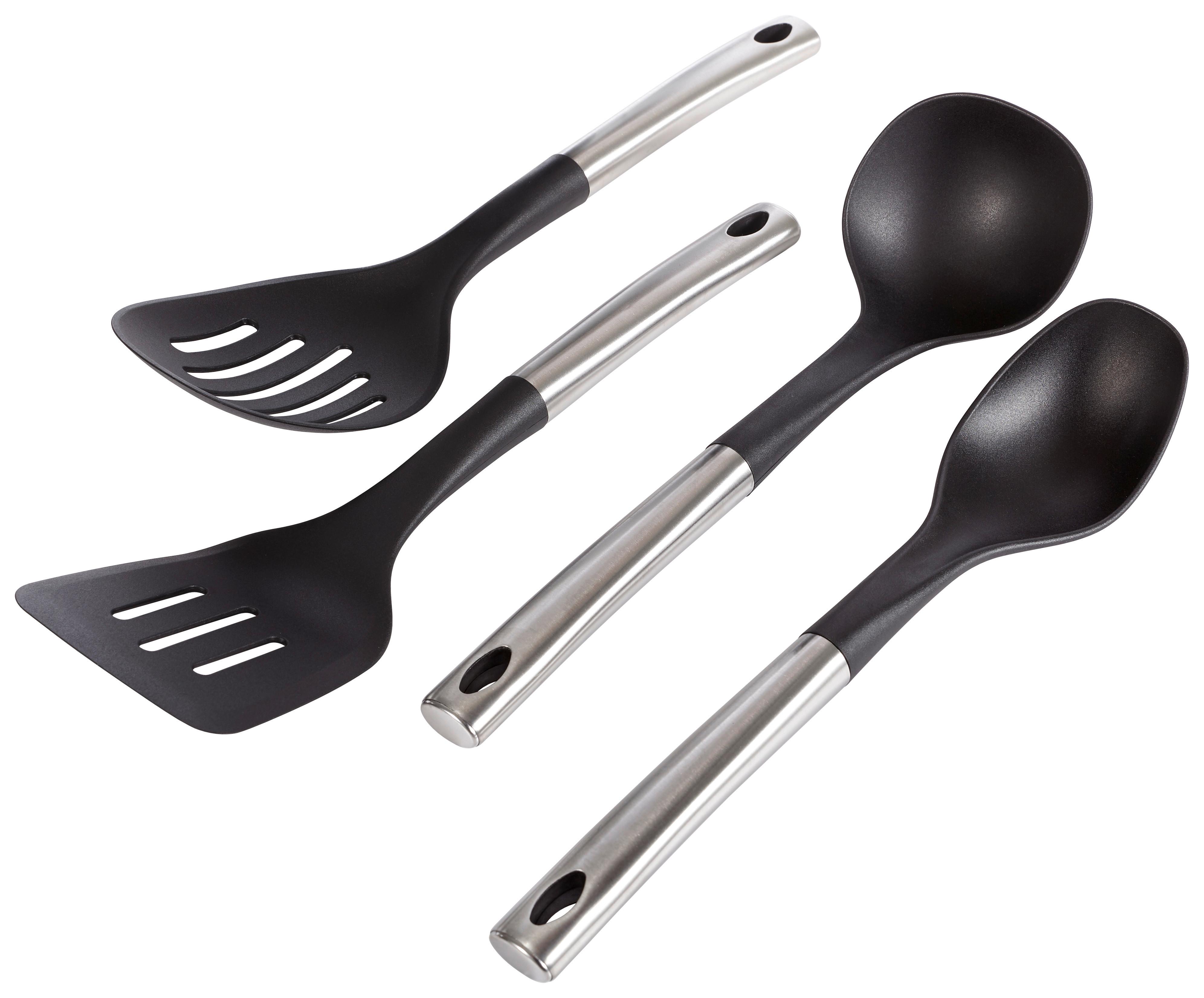 ZESTAW PRZYBORÓW KUCHENNYCH 010-920 - kolor stalowy/czarny, Basics, tworzywo sztuczne/metal (36,5/28,5/9cm) - Justinus