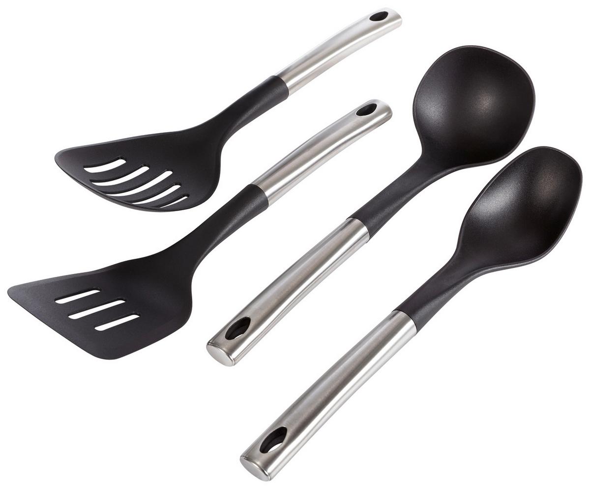 ZESTAW PRZYBORÓW KUCHENNYCH 010-920 - kolor stalowy/czarny, Basics, tworzywo sztuczne/metal (36,5/28,5/9cm) - Justinus