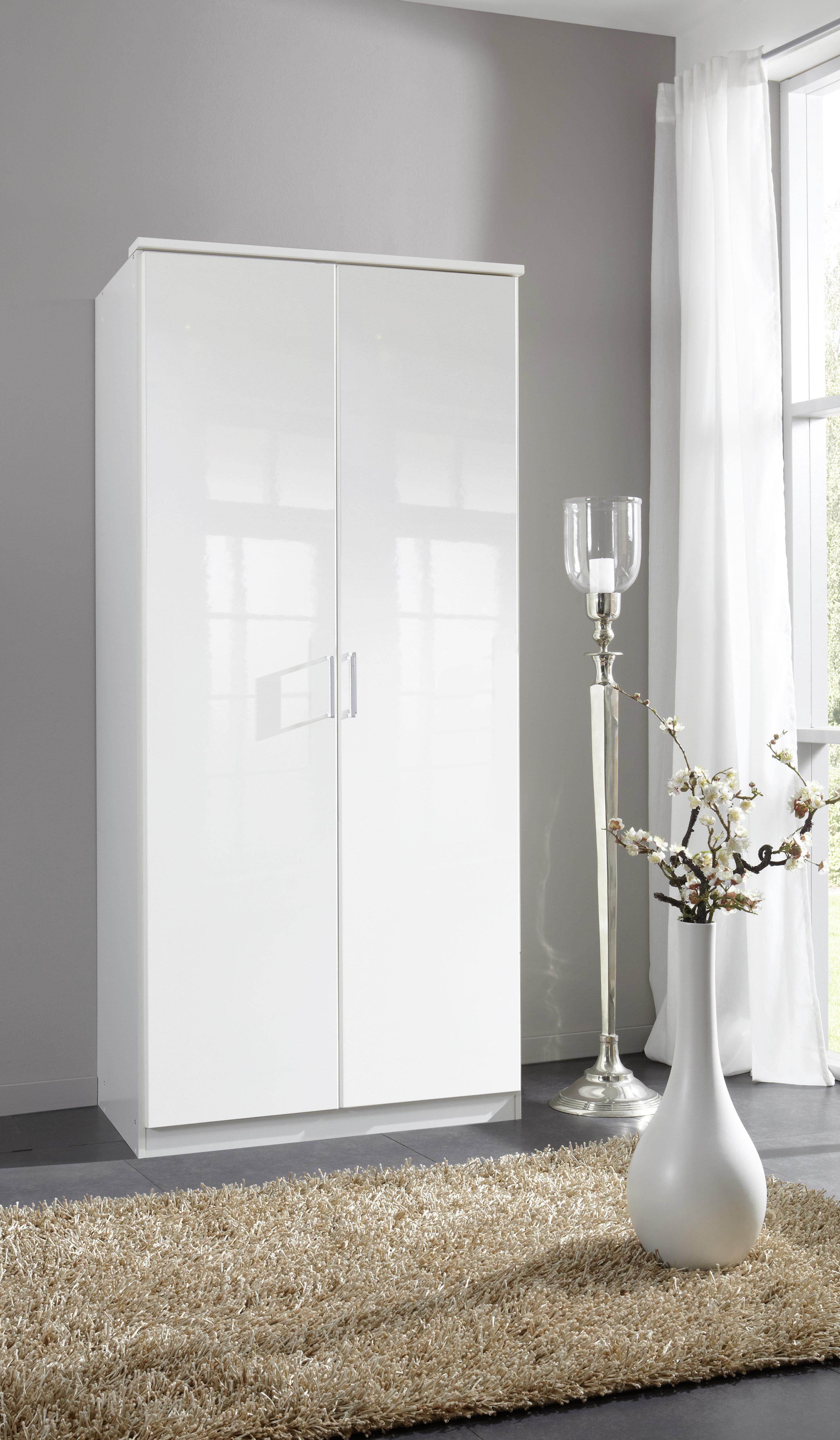 Ormar S Klasičnim Vratima Clack - bijela/bijela visoki sjaj, Basics, drvni materijal (91/199/58cm) - Modern Living