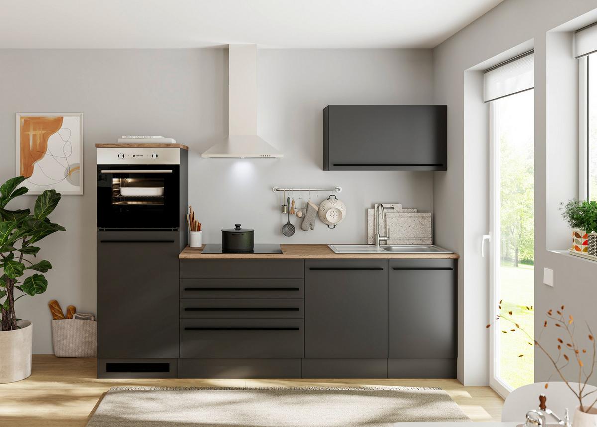 Bucătărie fără electrocasnice JAZZ - culoare lemn stejar/negru, Modern, material pe bază de lemn (260/200/60cm) - Modern Living