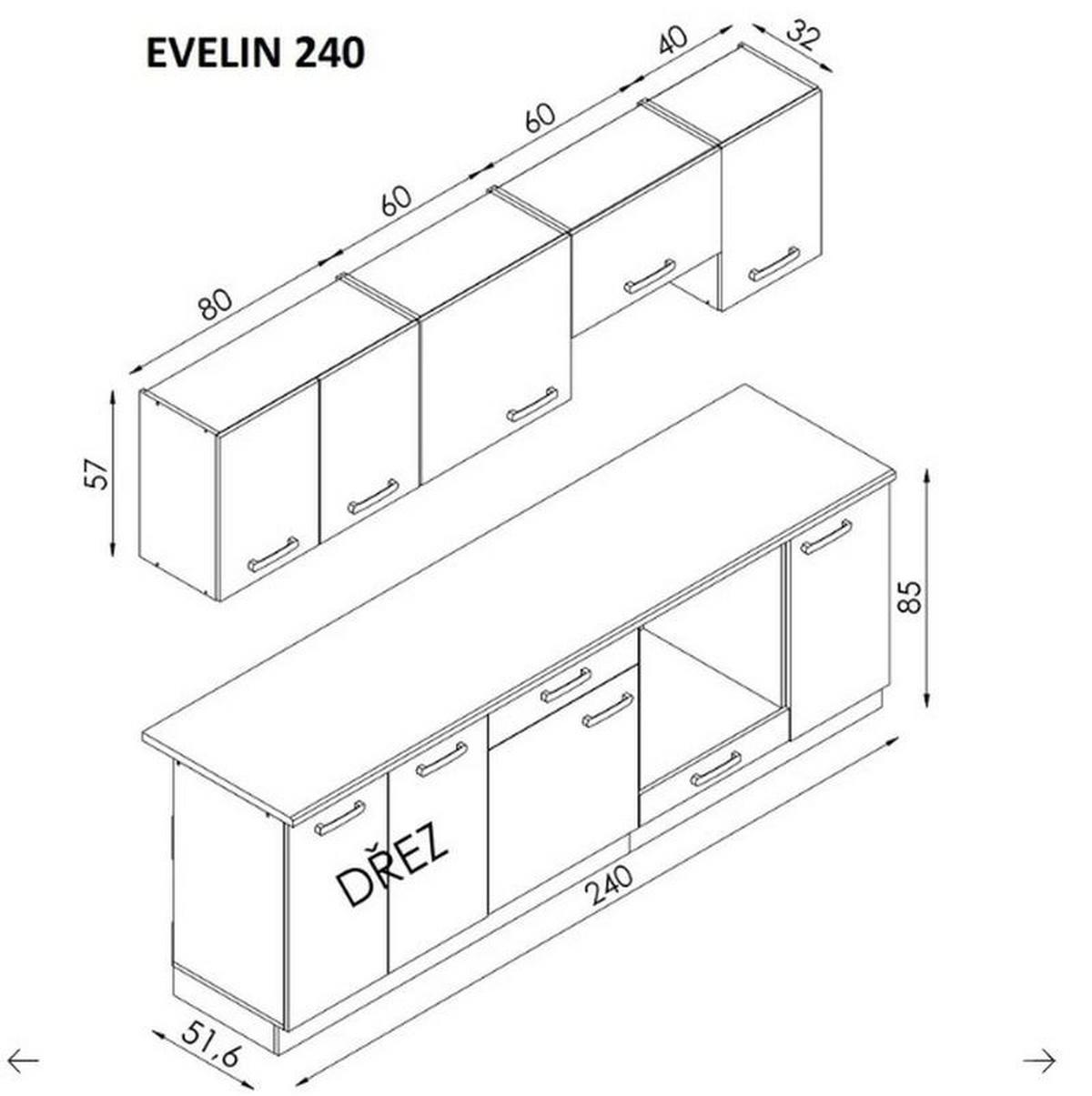 Bucatarie standard MELANIE 240 - bej/culoare lemn de nuc, Modern, material pe bază de lemn (240/202/60cm)