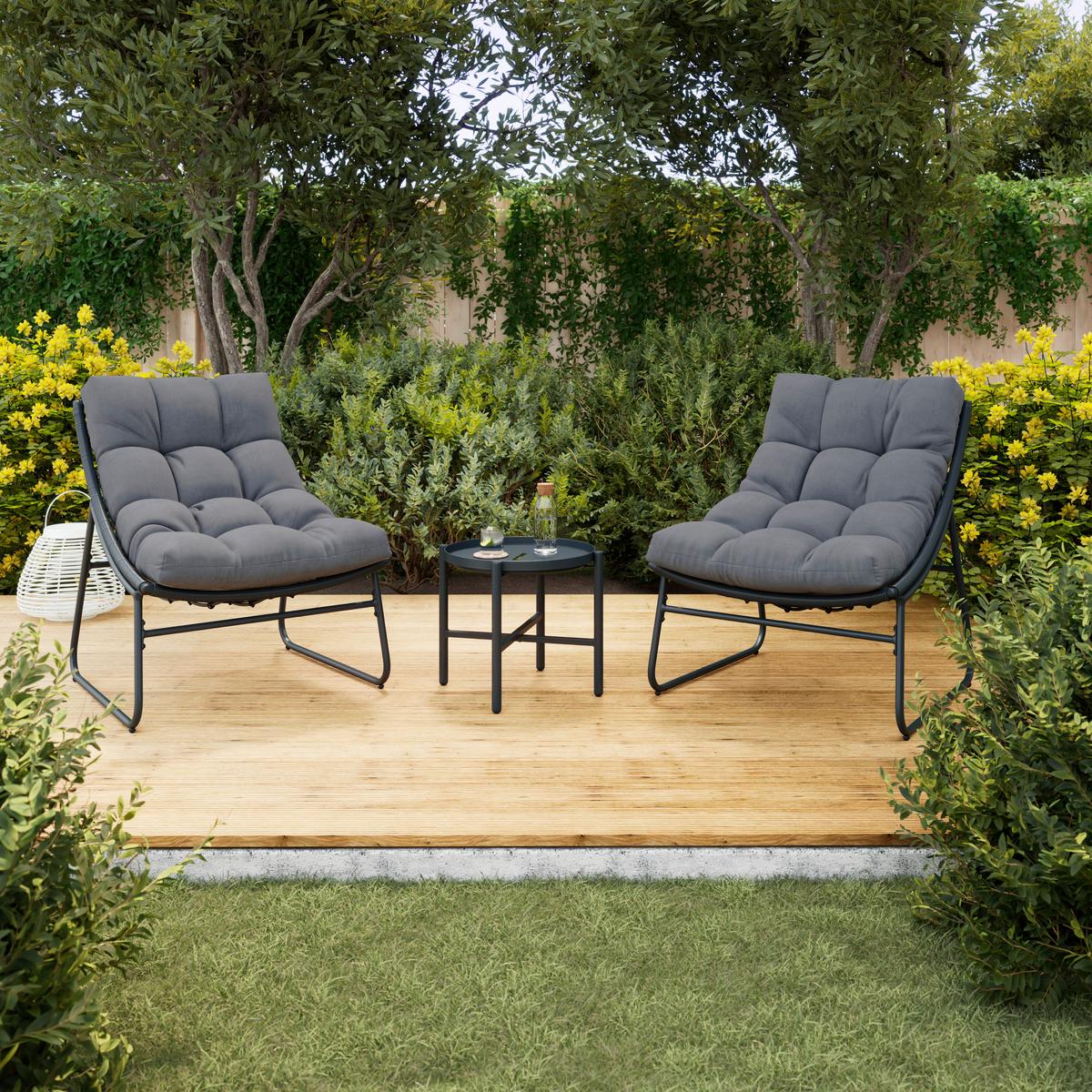 Balkonset Elia Grau Metall/Outdoorstoff - Dunkelgrau/Grau, MODERN, Kunststoff/Textil - Bessagi Garden