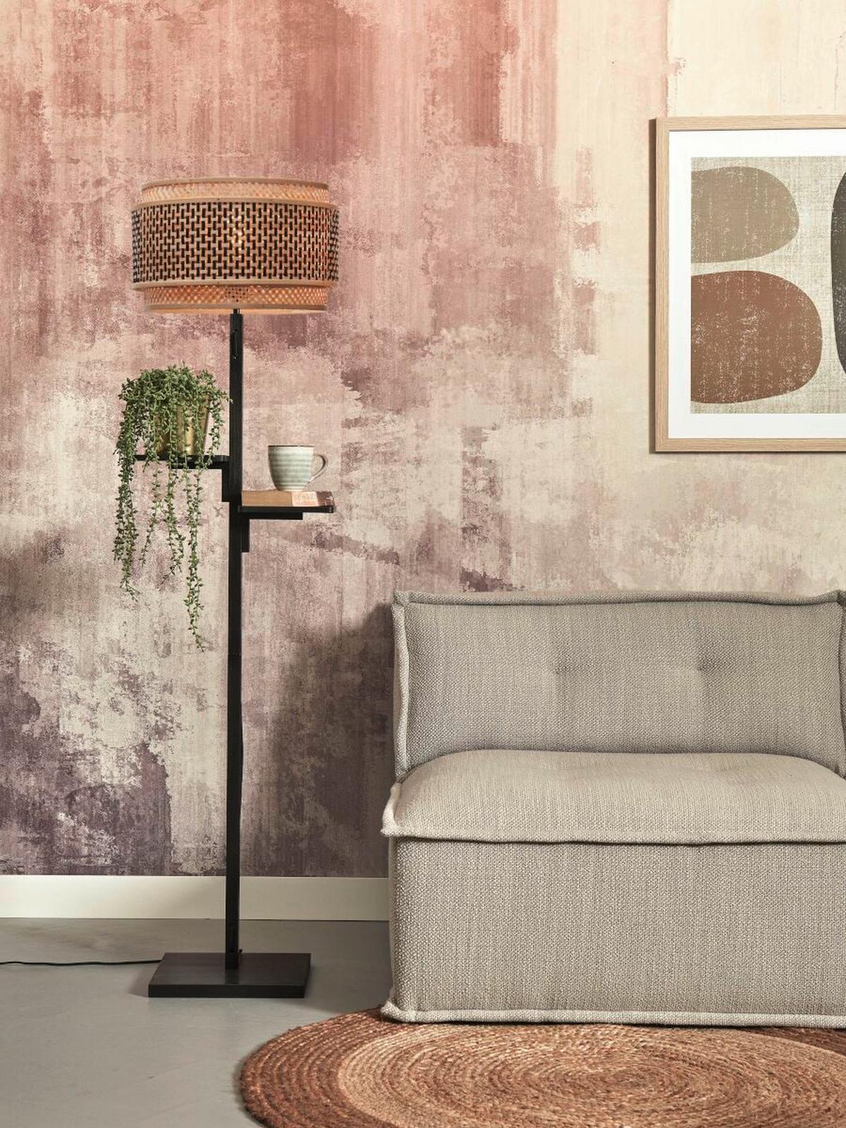 Stoječa Svetilka Bhutan, Črna, Bambus - črna/naravne barve, Trend, les (40/160cm) - Good & Mojo