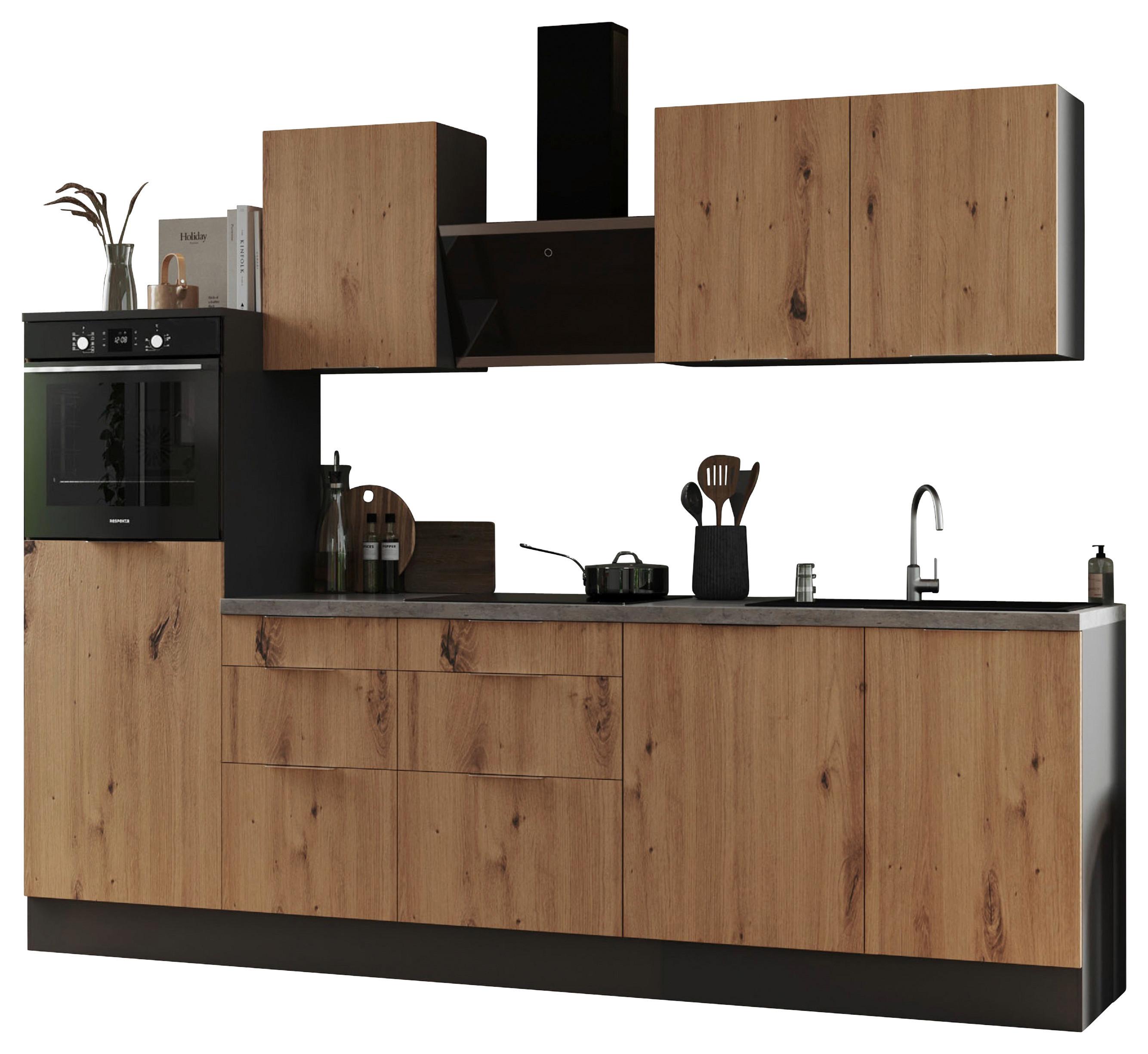 Küchenblock Elisabeth Eiche B: ca. 280 cm - Hellgrau/Eiche Artisan, LIFESTYLE, Holzwerkstoff/Metall (280cm) - Respekta