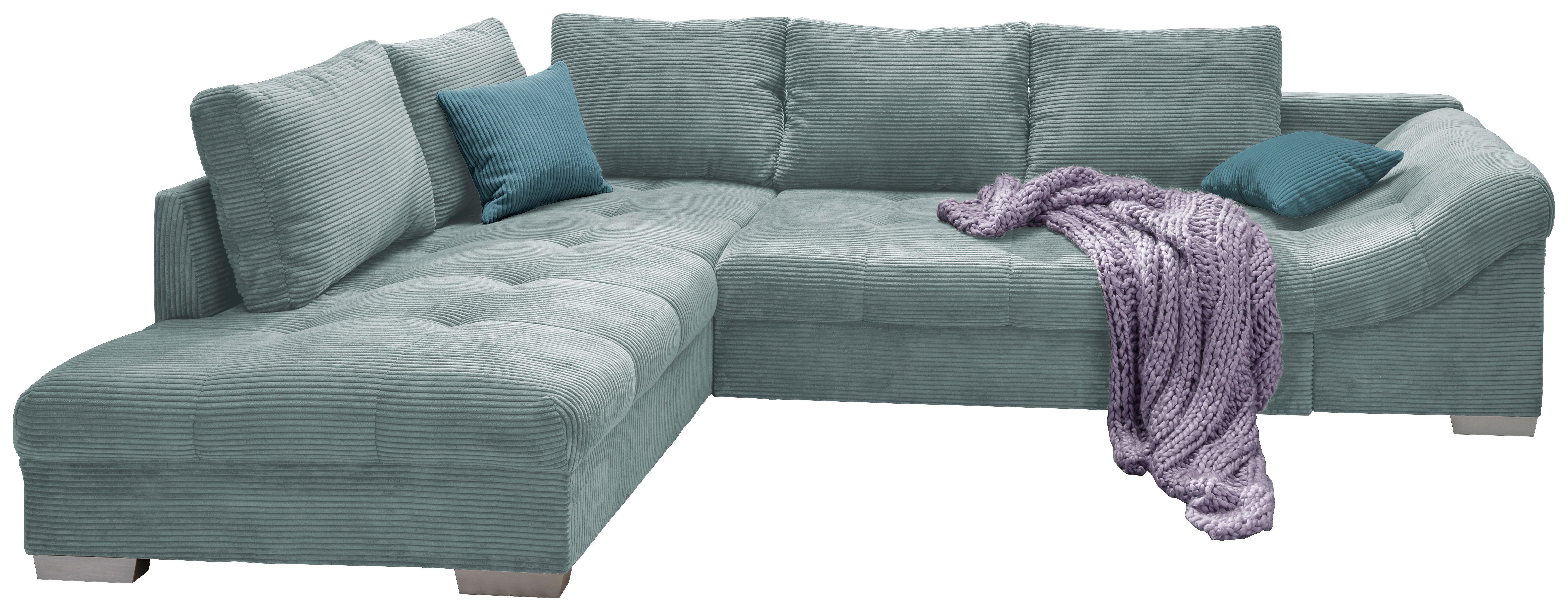 Wohnlandschaft Alvito Hellblau Cord - Silberfarben/Petrol, Design, Holz/Textil (202/298cm) - MID.YOU